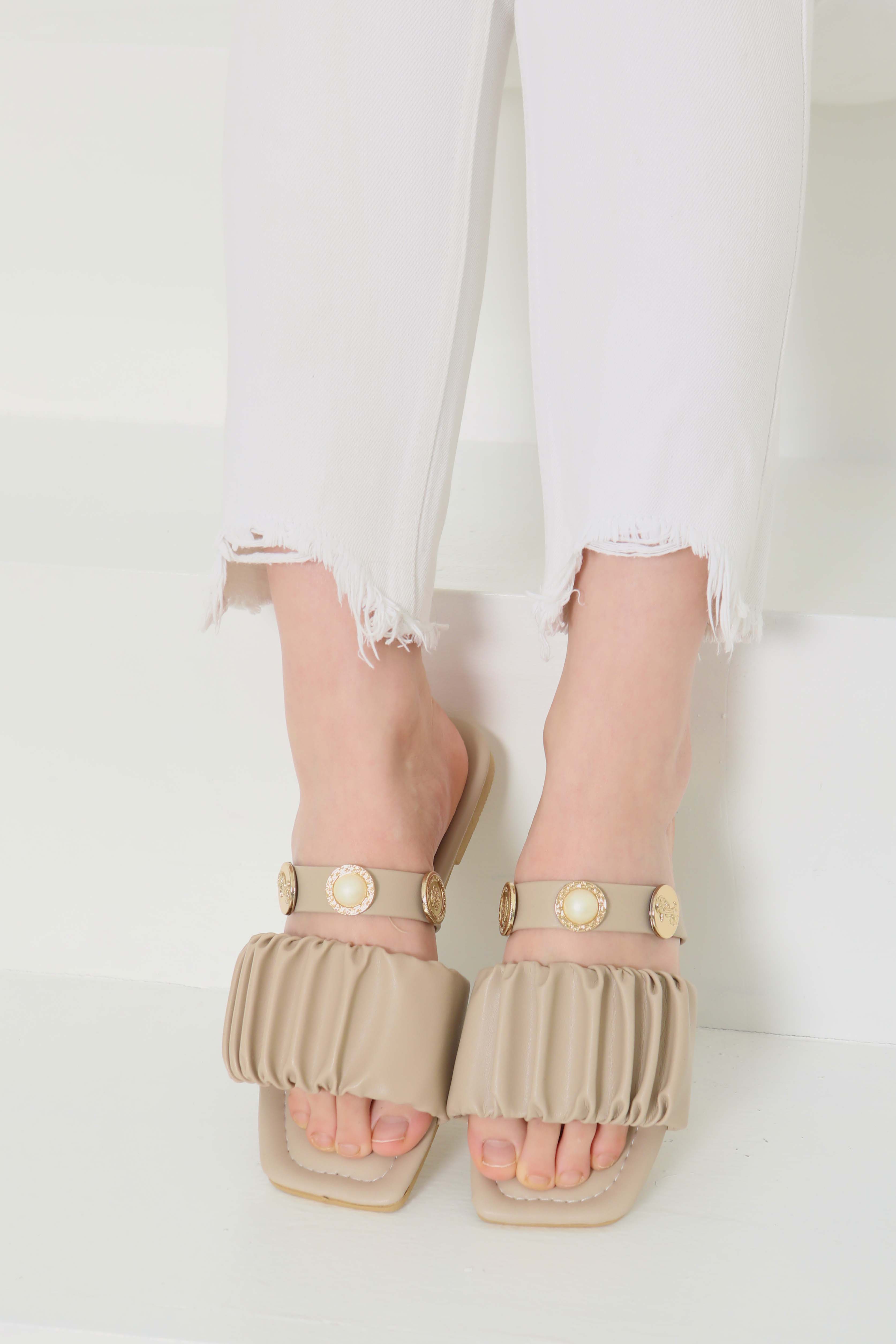 Kadın Vizon Büzgülü İncili Terlik - 27110 - 11