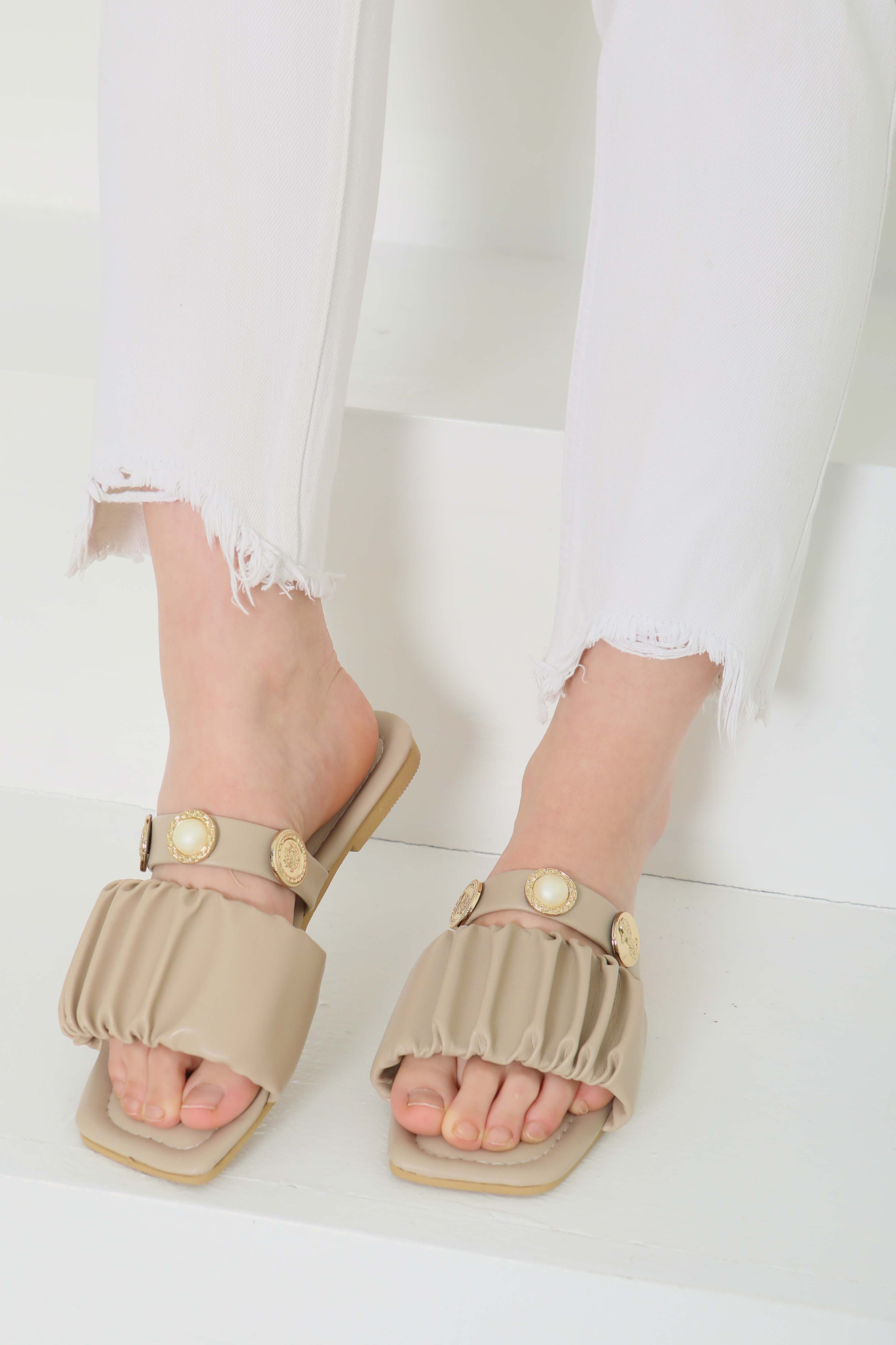 Kadın Vizon Büzgülü İncili Terlik - 27110 - 3