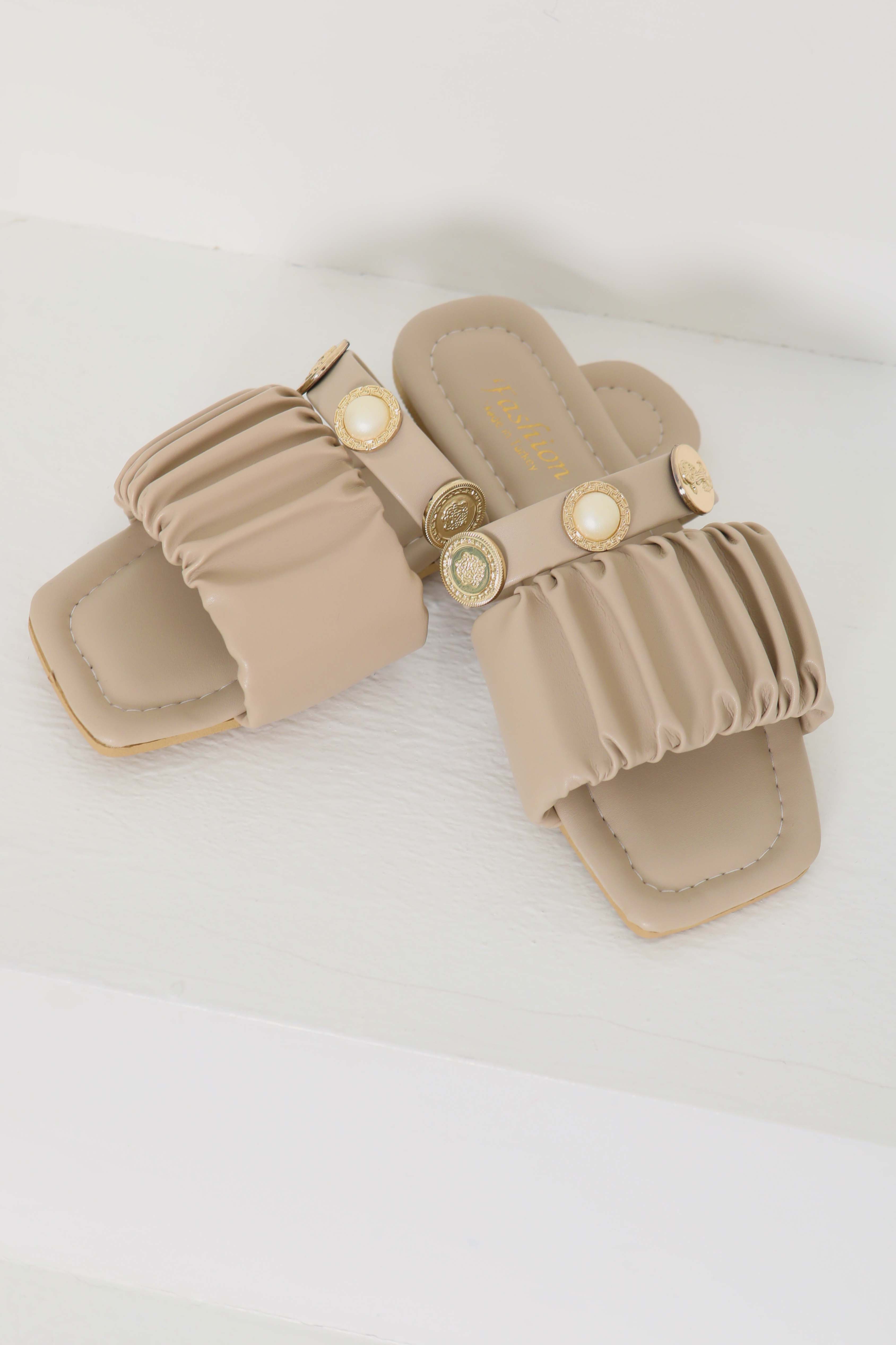 Kadın Vizon Büzgülü İncili Terlik - 27110 - 7