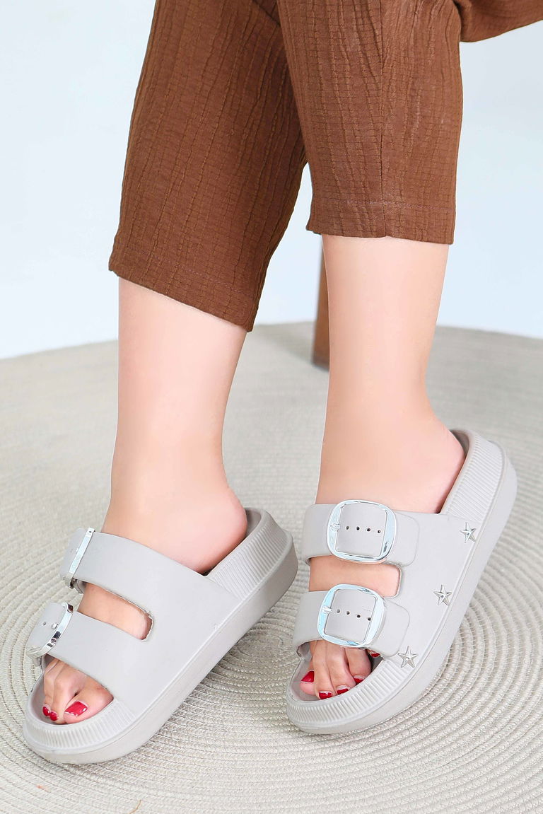 Kadın Vizon Çift Kemerli Terlik - 27565 - TOFİSA