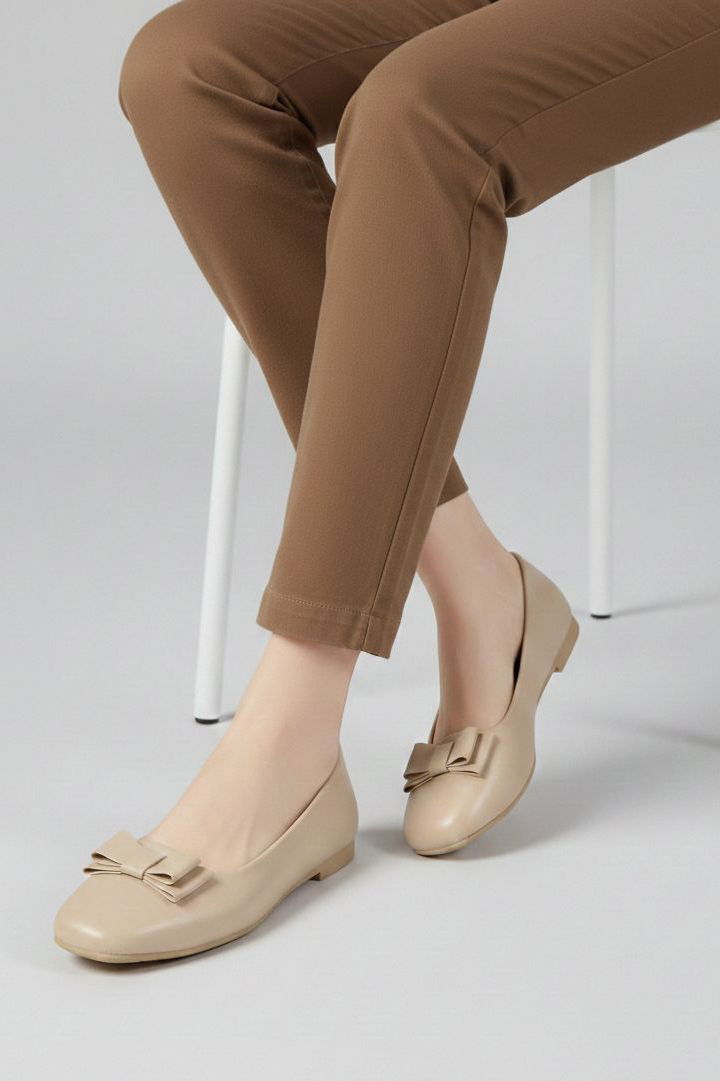 Kadın Vizon Fiyonk Detaylı Suni Deri Babet - 28195-VIZON - 1