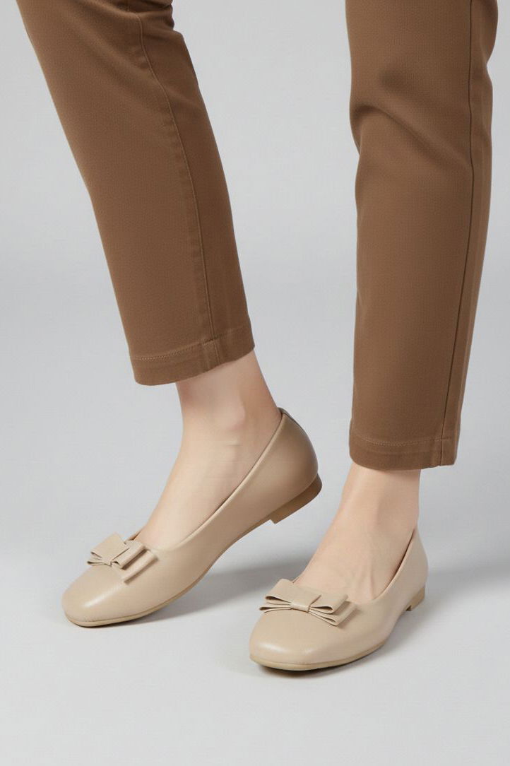 Kadın Vizon Fiyonk Detaylı Suni Deri Babet - 28195-VIZON - 2