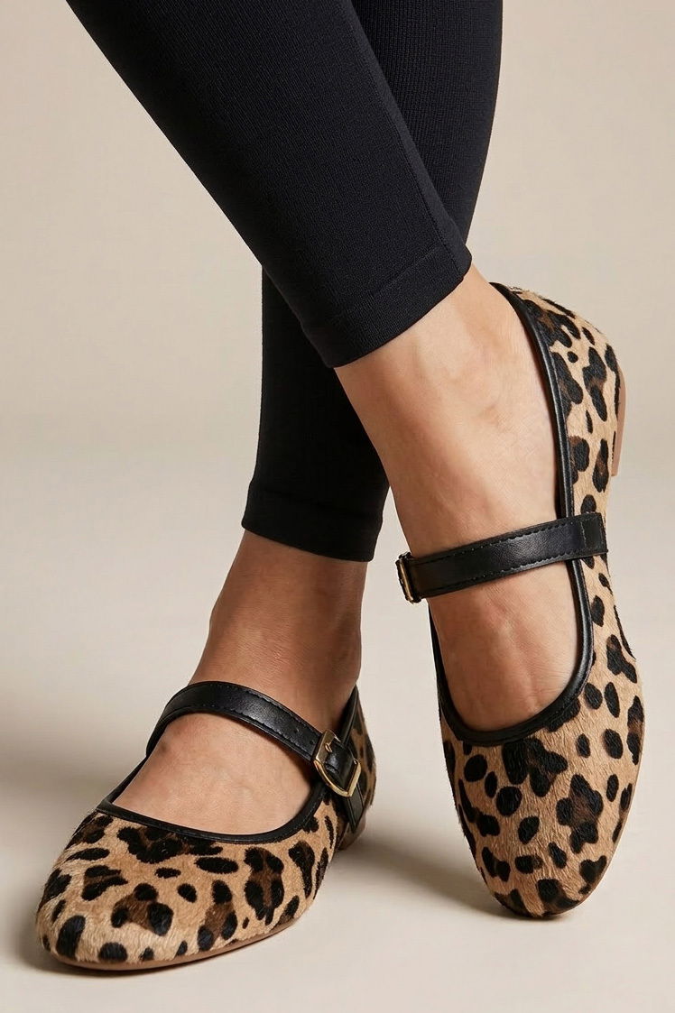 Kadın Vizon Leopar Kemerli Babet - 28340-VIZON - 2