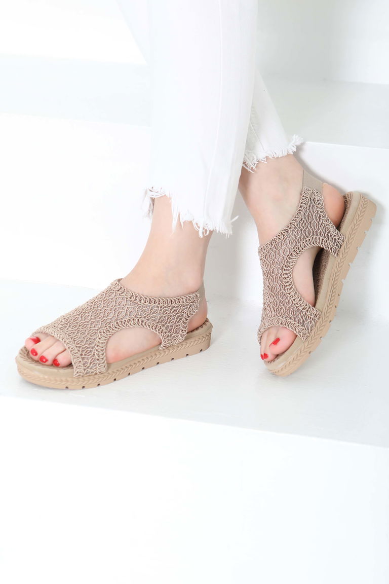 Kadın Vizon Nakış Hasırlı Sandalet - 27156 - TOFİSA