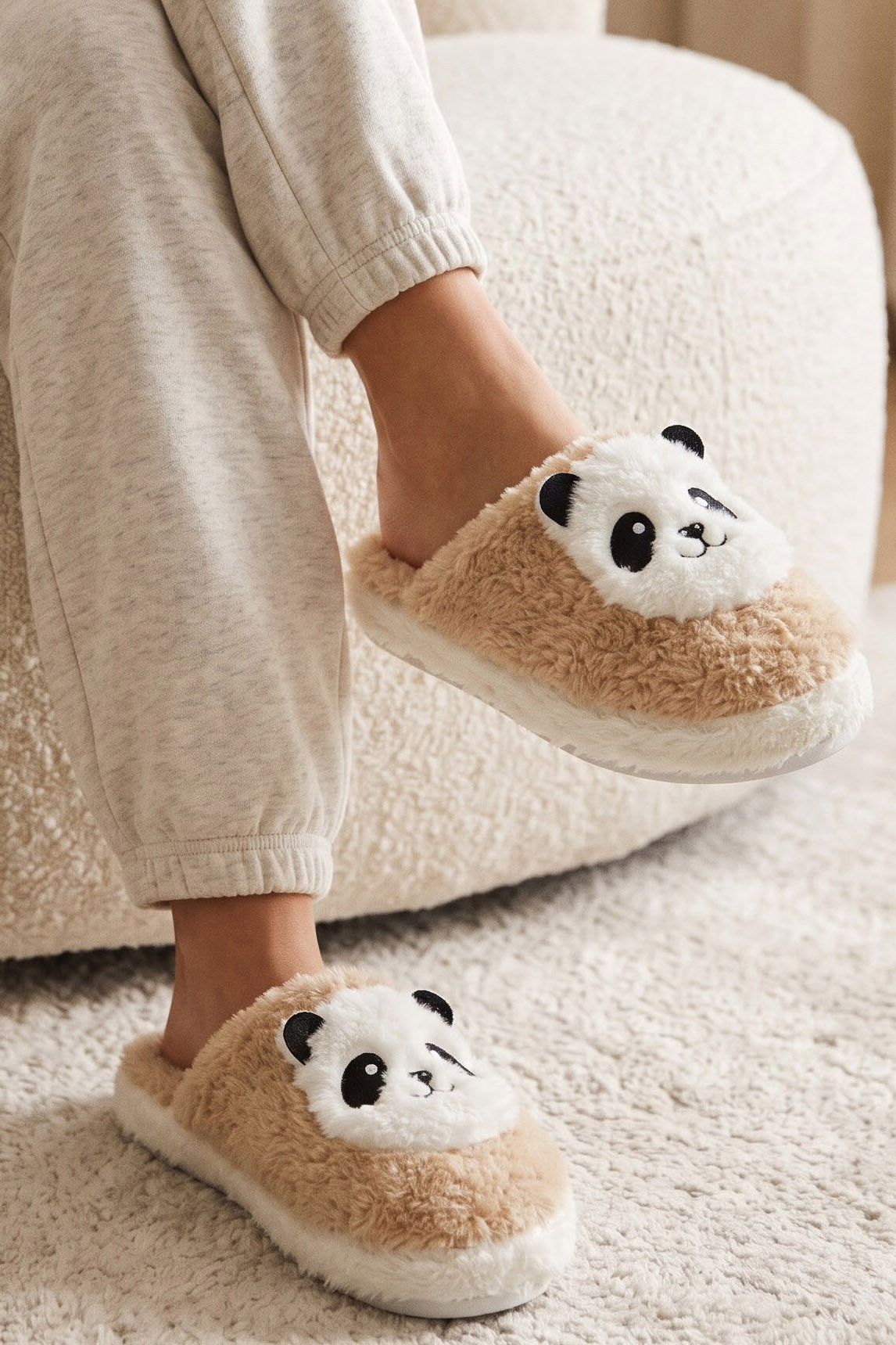 Kadın Vizon Panda Nakışlı Ev Terliği - 29335-VIZON - 1