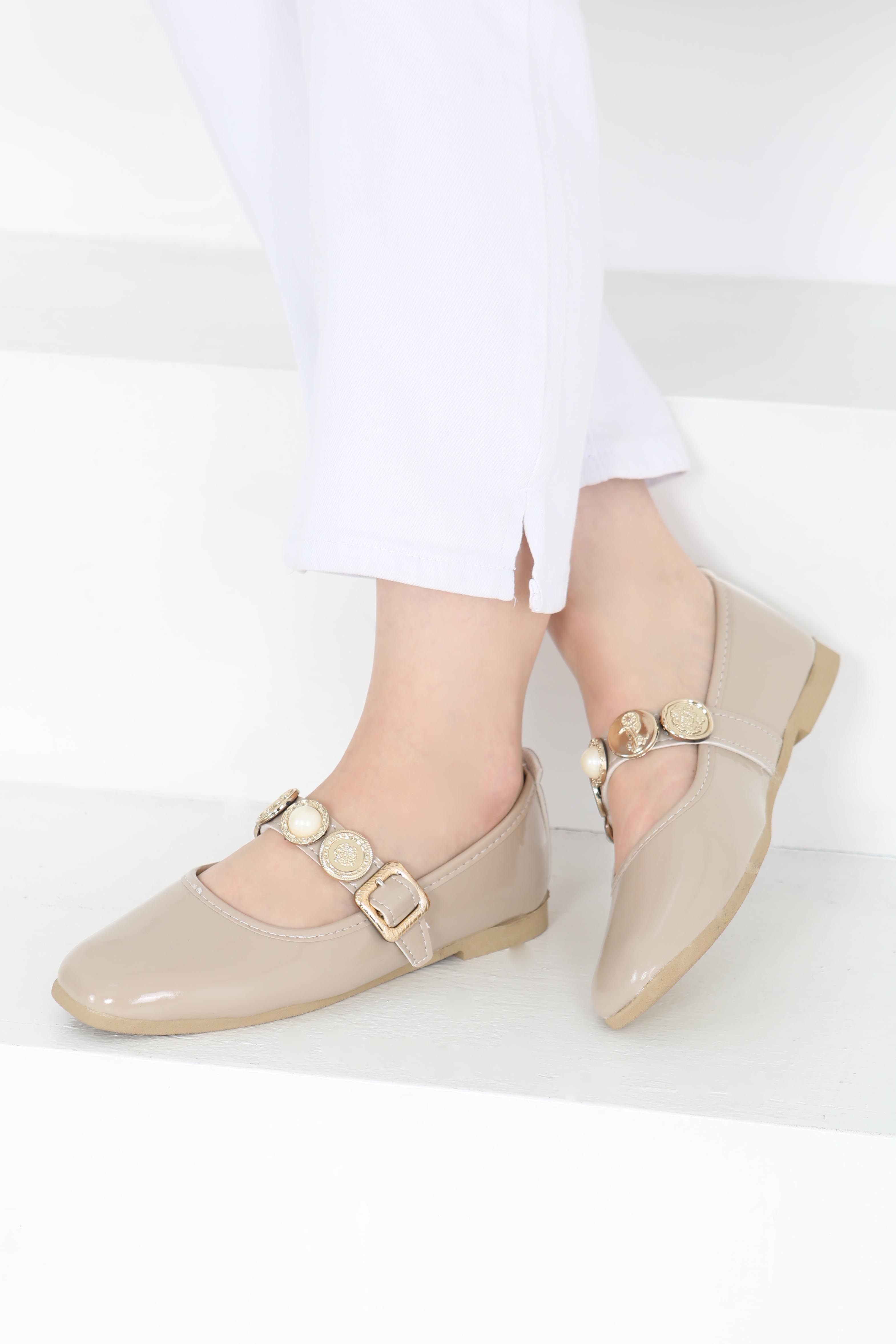 Kadın Vizon Rugan İncili Babet Ayakkabı - 27288 - 1