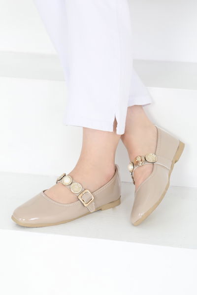 Kadın Vizon Rugan İncili Babet Ayakkabı - 27288 