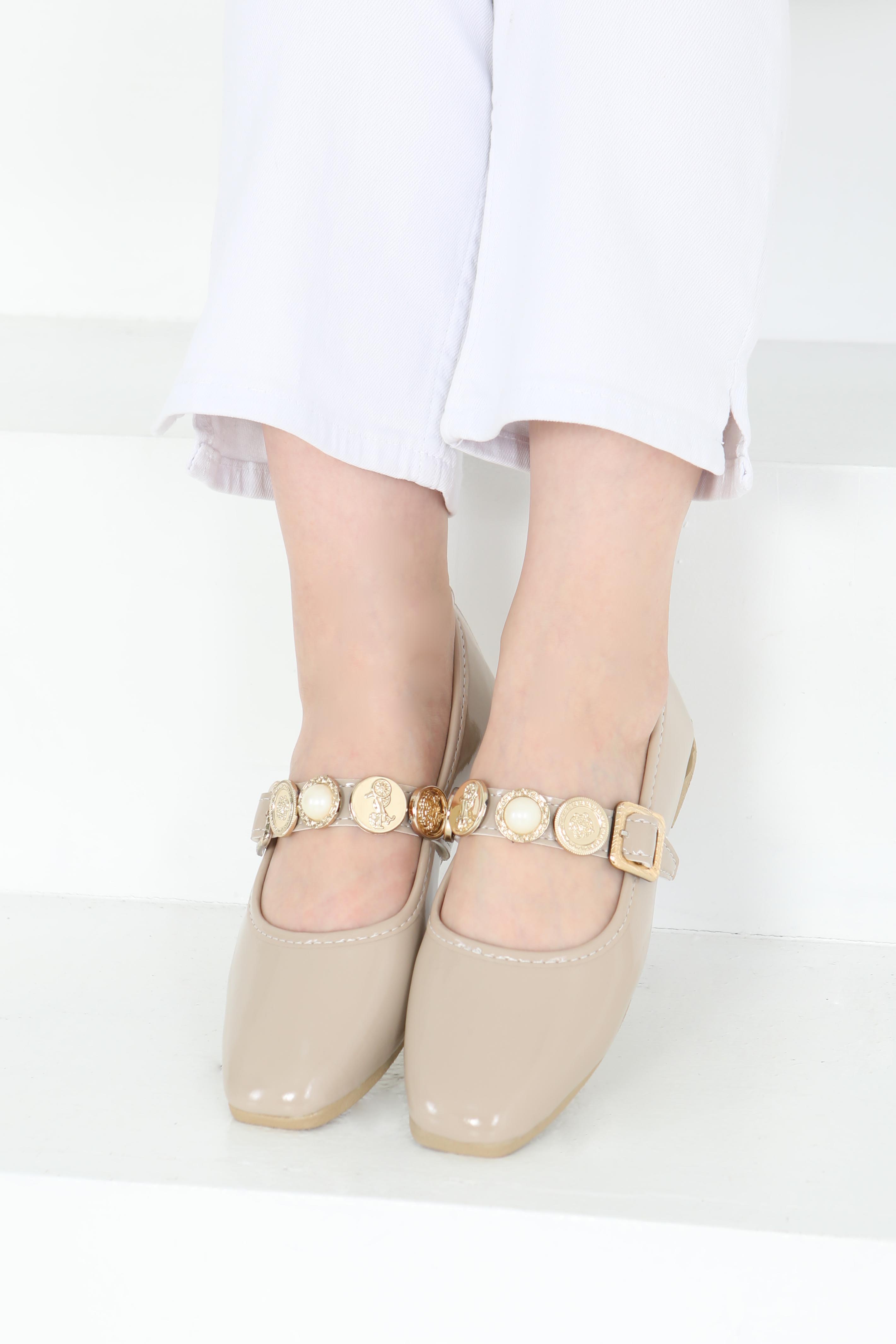 Kadın Vizon Rugan İncili Babet Ayakkabı - 27288 - 2