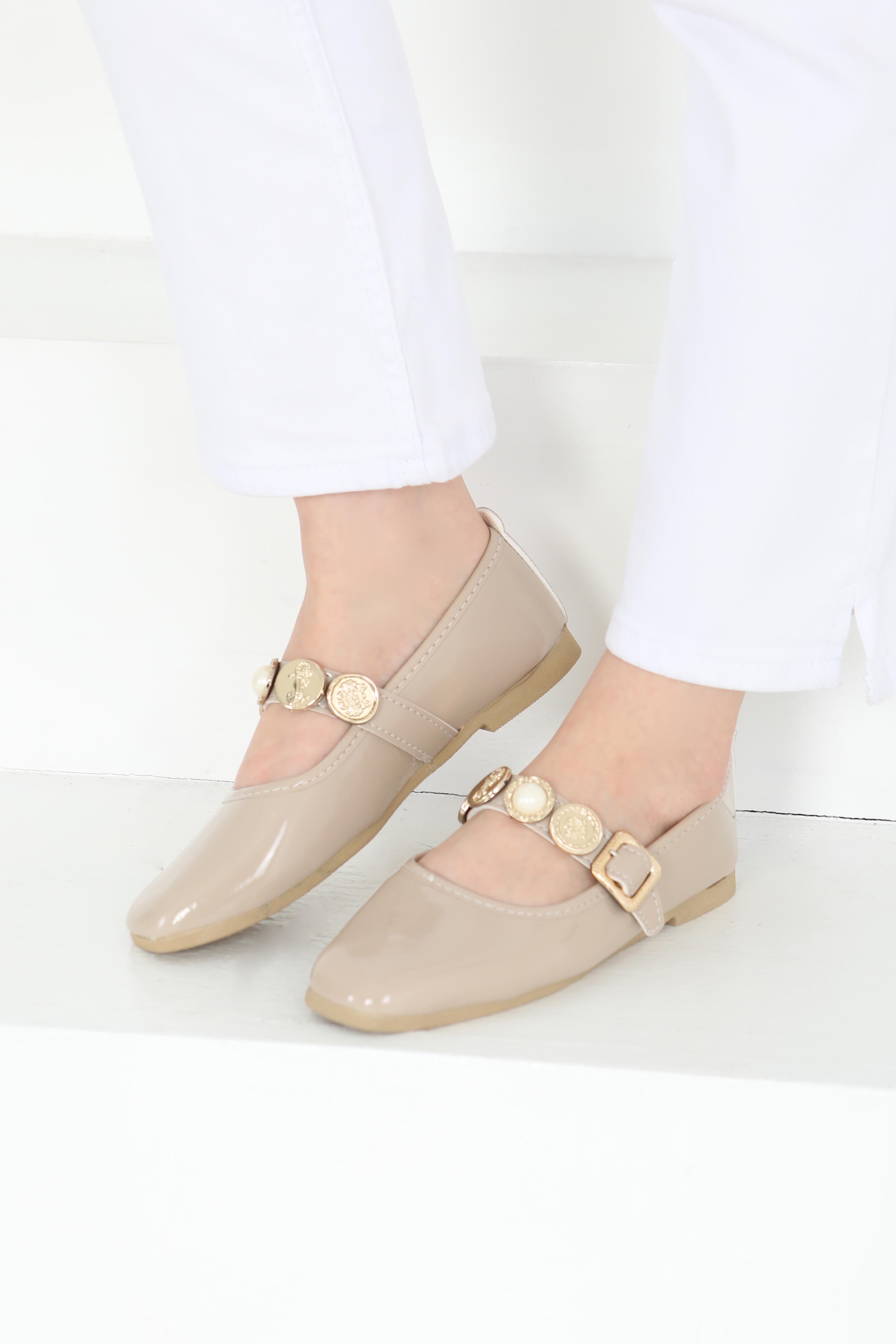 Kadın Vizon Rugan İncili Babet Ayakkabı - 27288 - 3