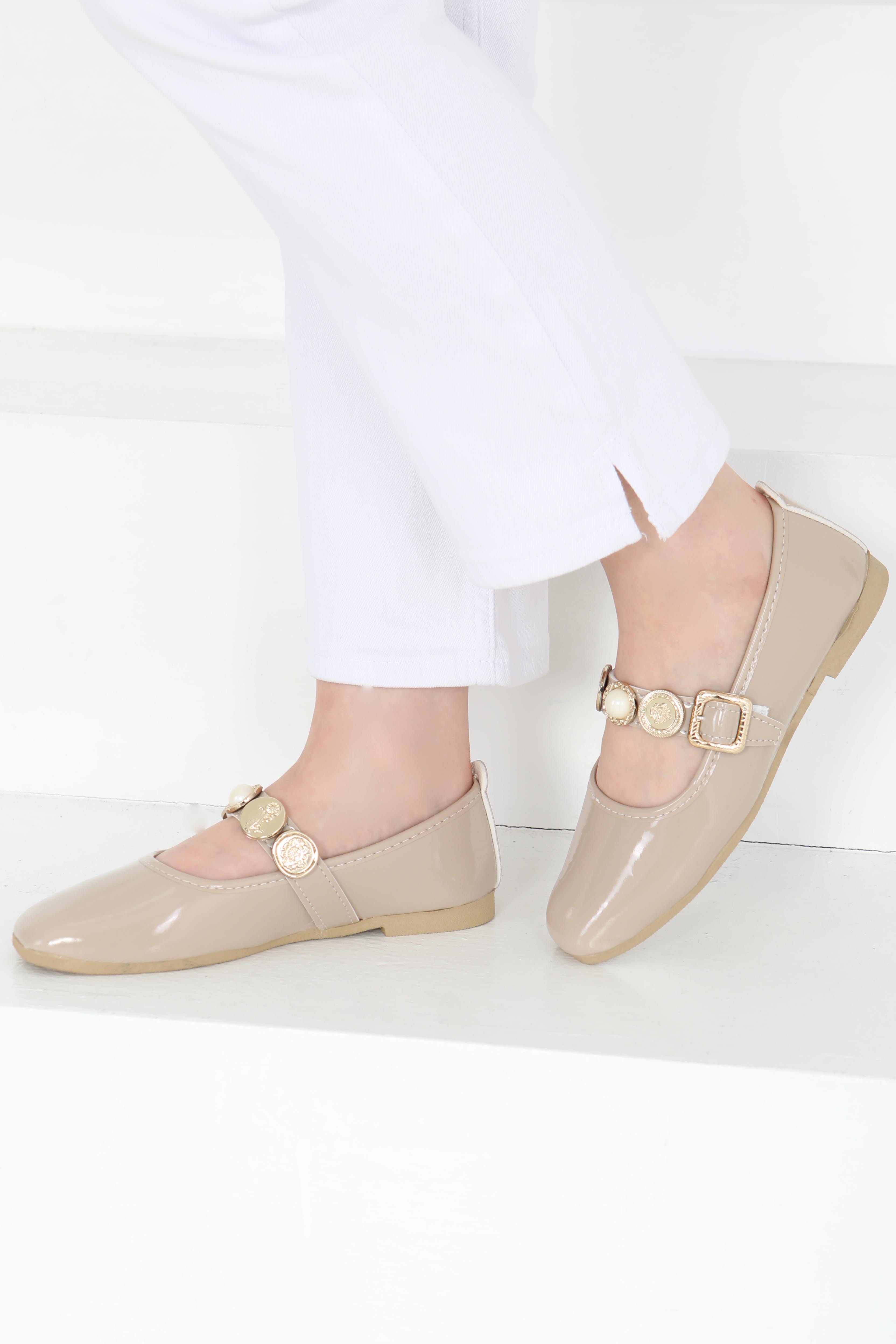 Kadın Vizon Rugan İncili Babet Ayakkabı - 27288 - 4