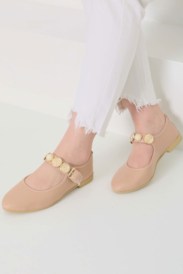 Kadın Vizon Taş Detaylı Babet Ayakkabı - 27112 - TOFİSA