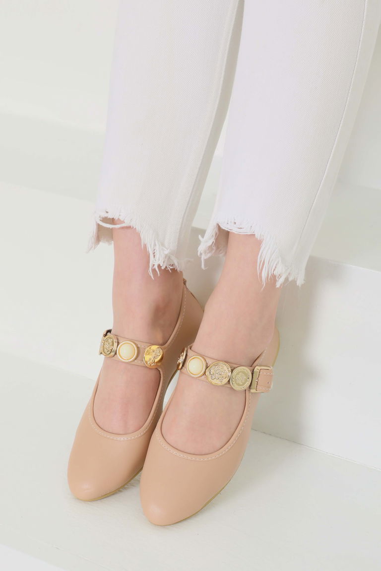 Kadın Vizon Taş Detaylı Babet Ayakkabı - 27112 - TOFİSA