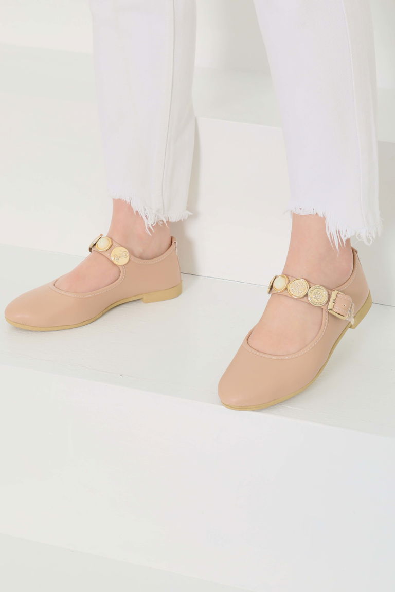 Kadın Vizon Taş Detaylı Babet Ayakkabı - 27112 - TOFİSA