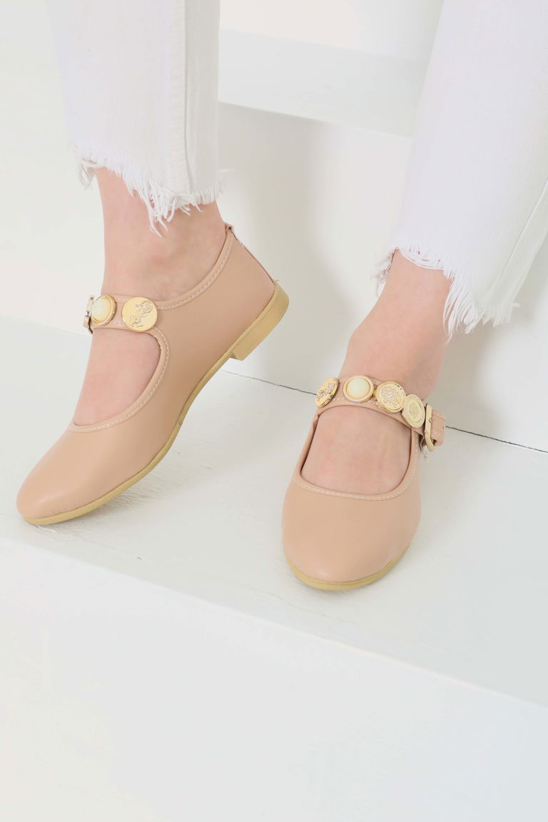 Kadın Vizon Taş Detaylı Babet Ayakkabı - 27112 - TOFİSA