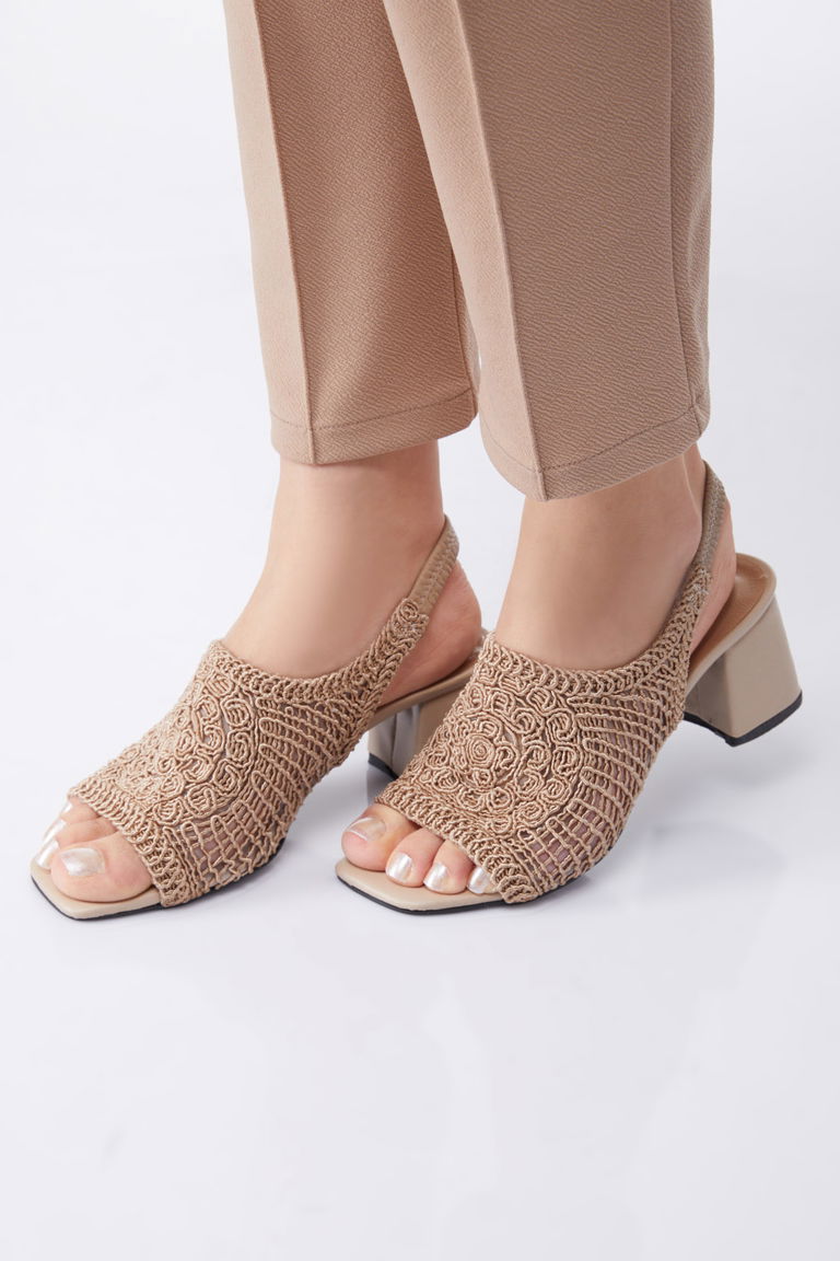 Kadın Vizon Topuklu Nakışlı Sandelet - 27154 - TOFİSA