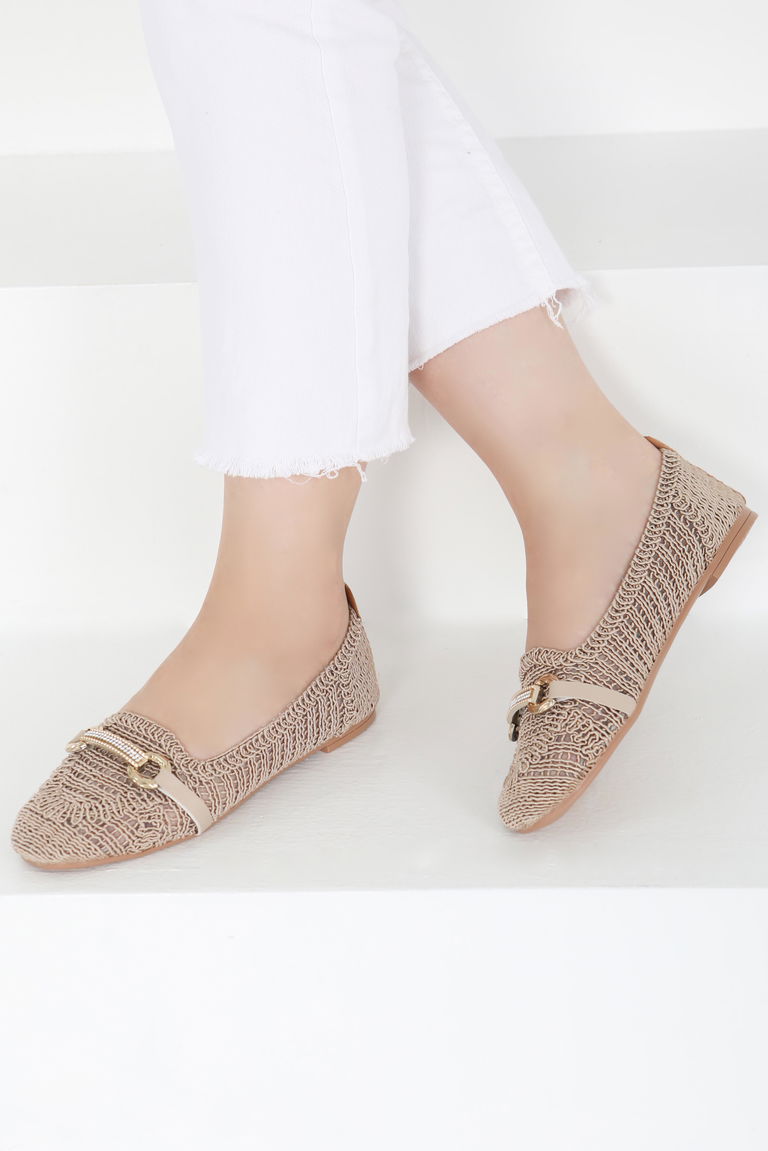 Kadın Vizon Triko Tokalı Babet - 27414 - TOFİSA