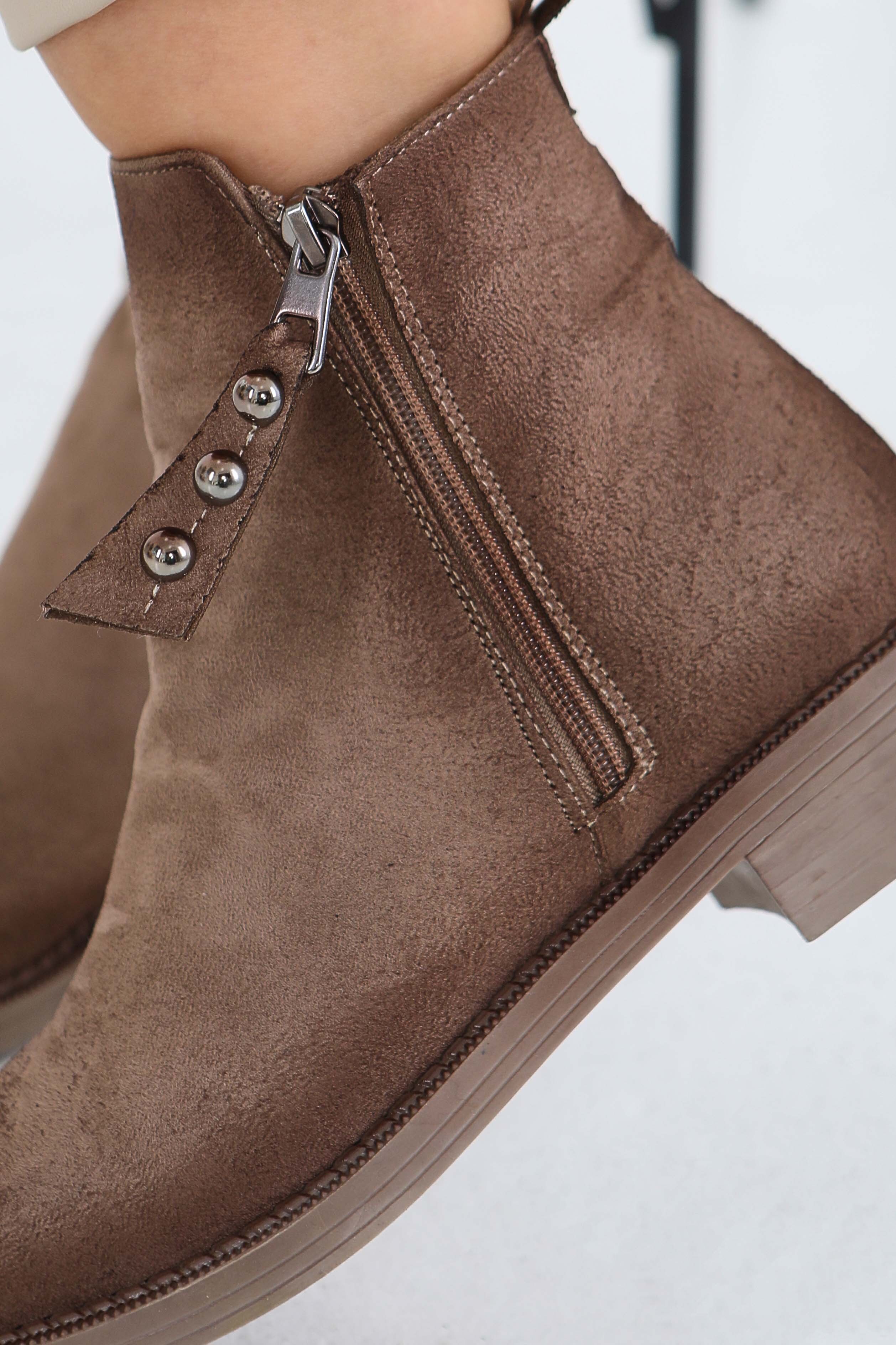 Kadın Vizon Yanları Fermuarlı Süet Bot - 27850-VIZON - 5