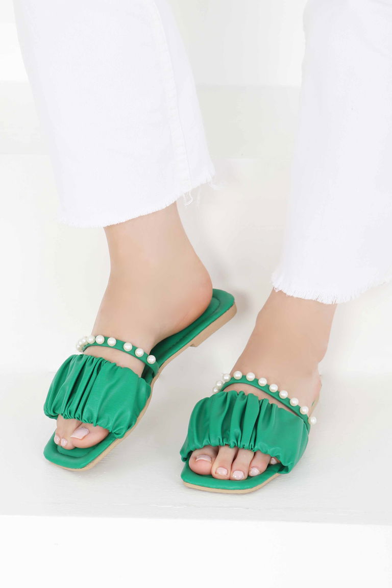 Kadın Yesil İncili Terlik - 27399 - TOFİSA