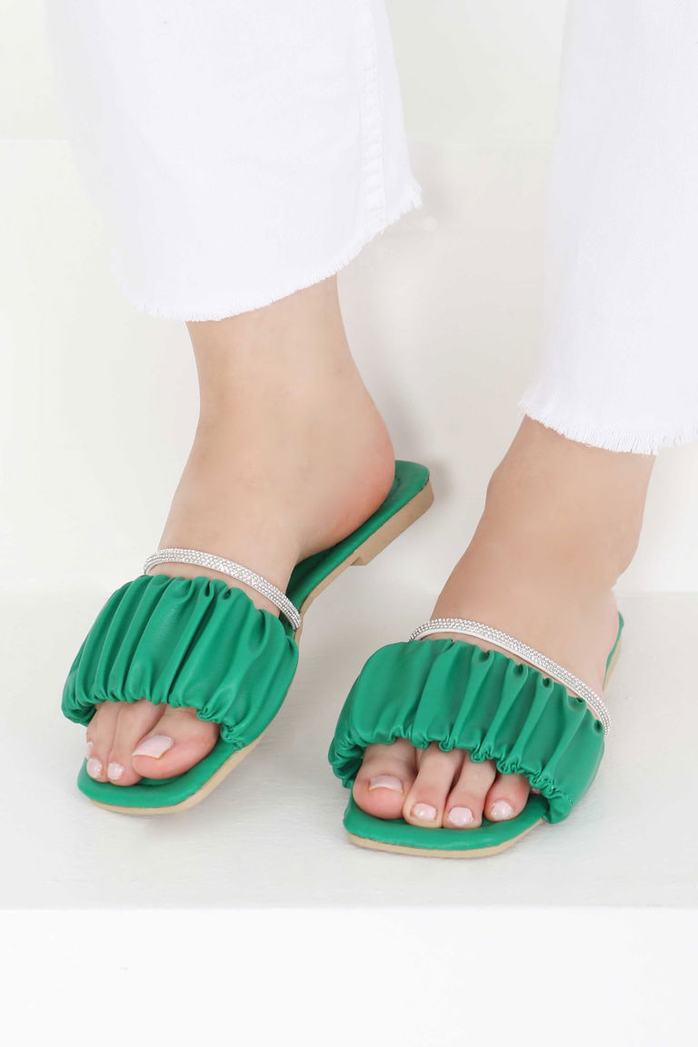 Kadın Yesil Taşlı Terlik - 27405 - TOFİSA