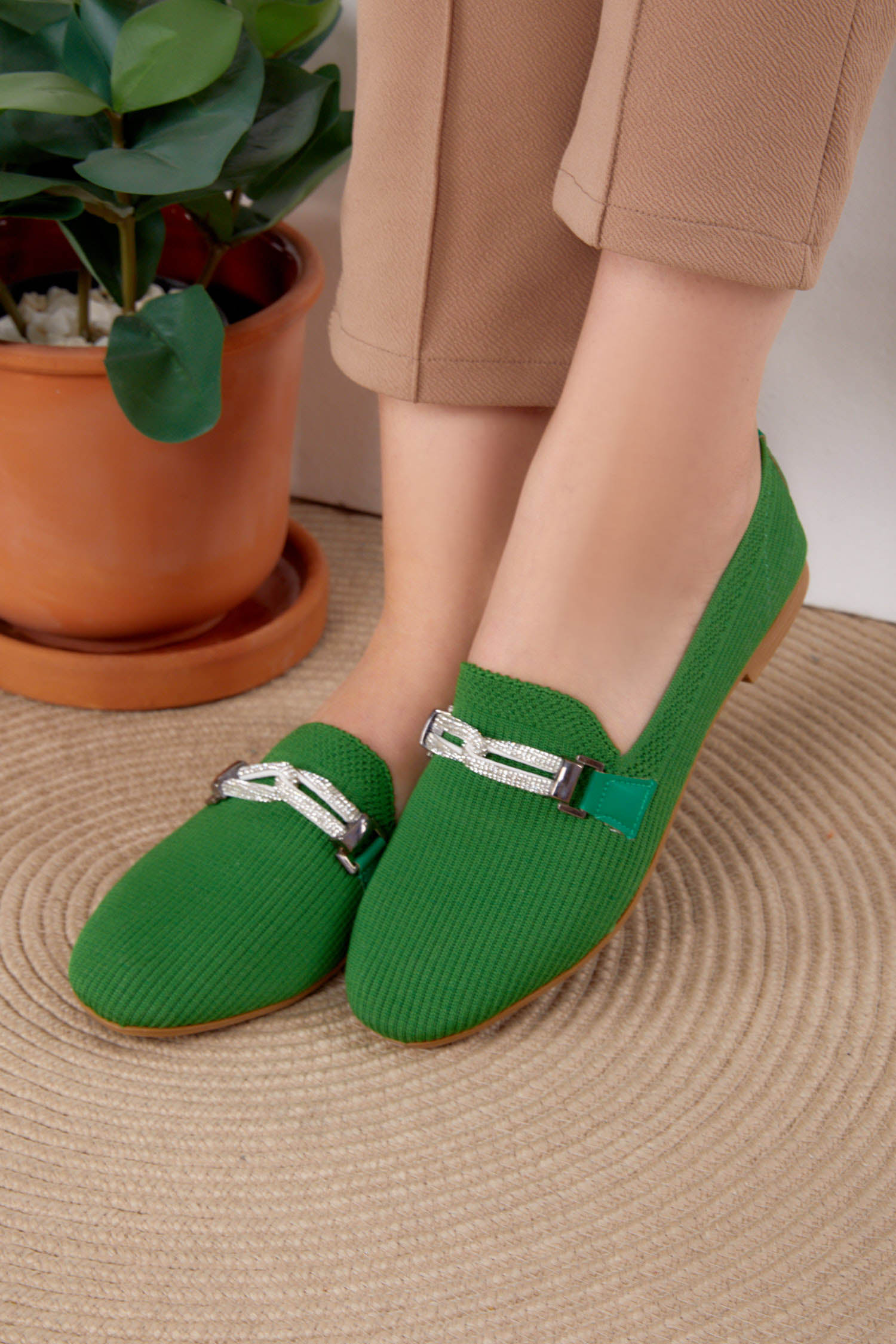 Kadın Yesil Tokalı Babet - 25729 - 3