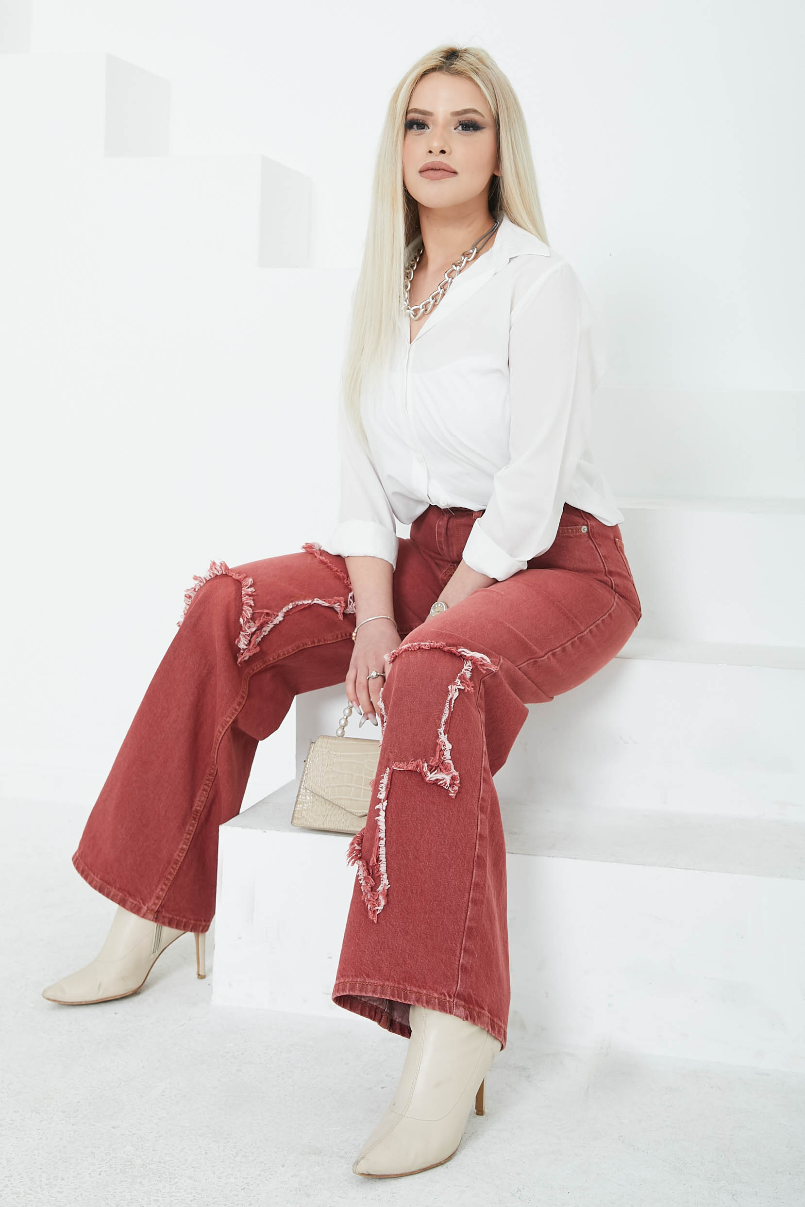 Kadın Yüksel Bel Püskül Detaylı Palazzo Jean Kot Pantolon - 26822 - 2