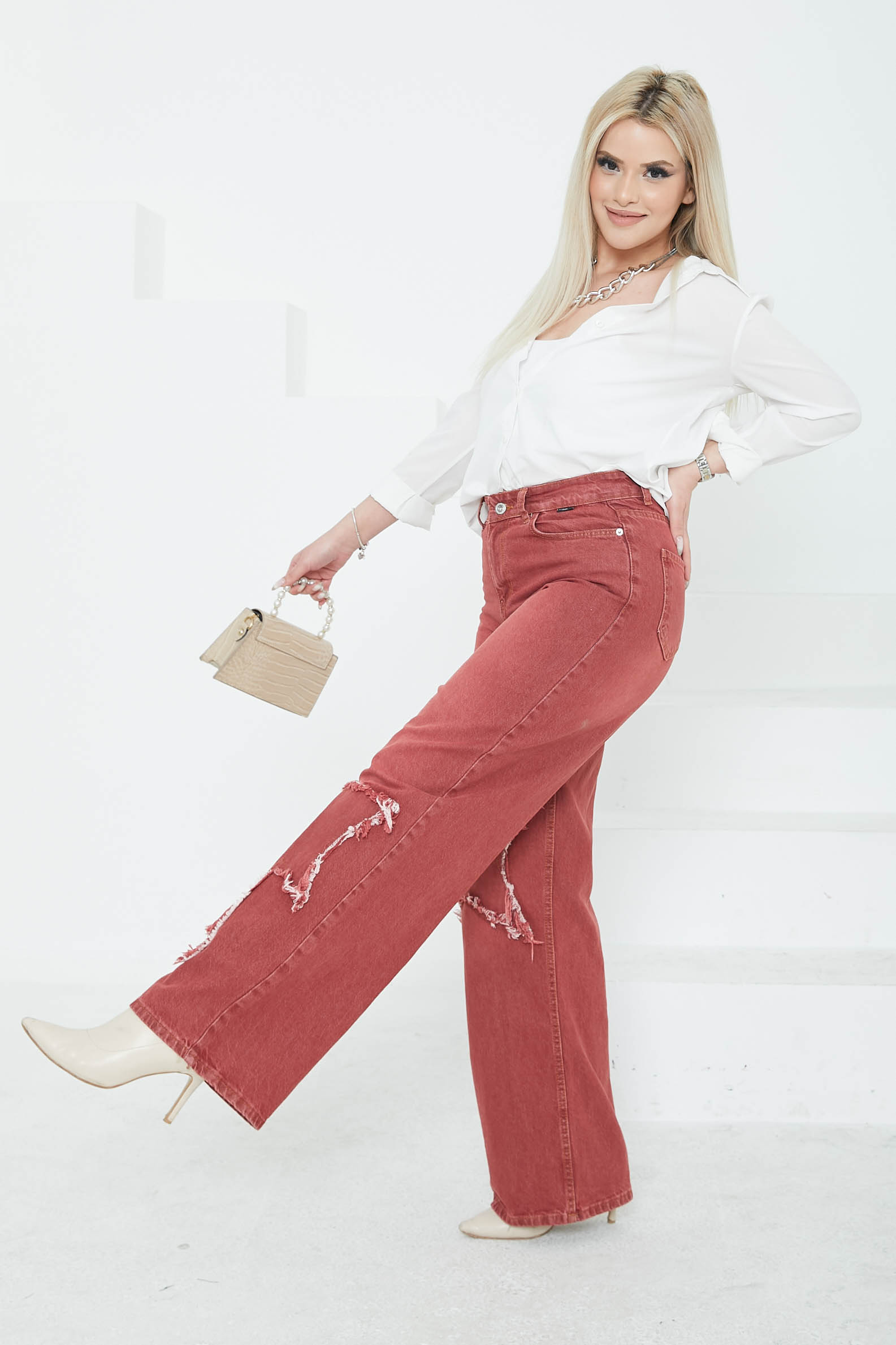 Kadın Yüksel Bel Püskül Detaylı Palazzo Jean Kot Pantolon - 26822 - 3