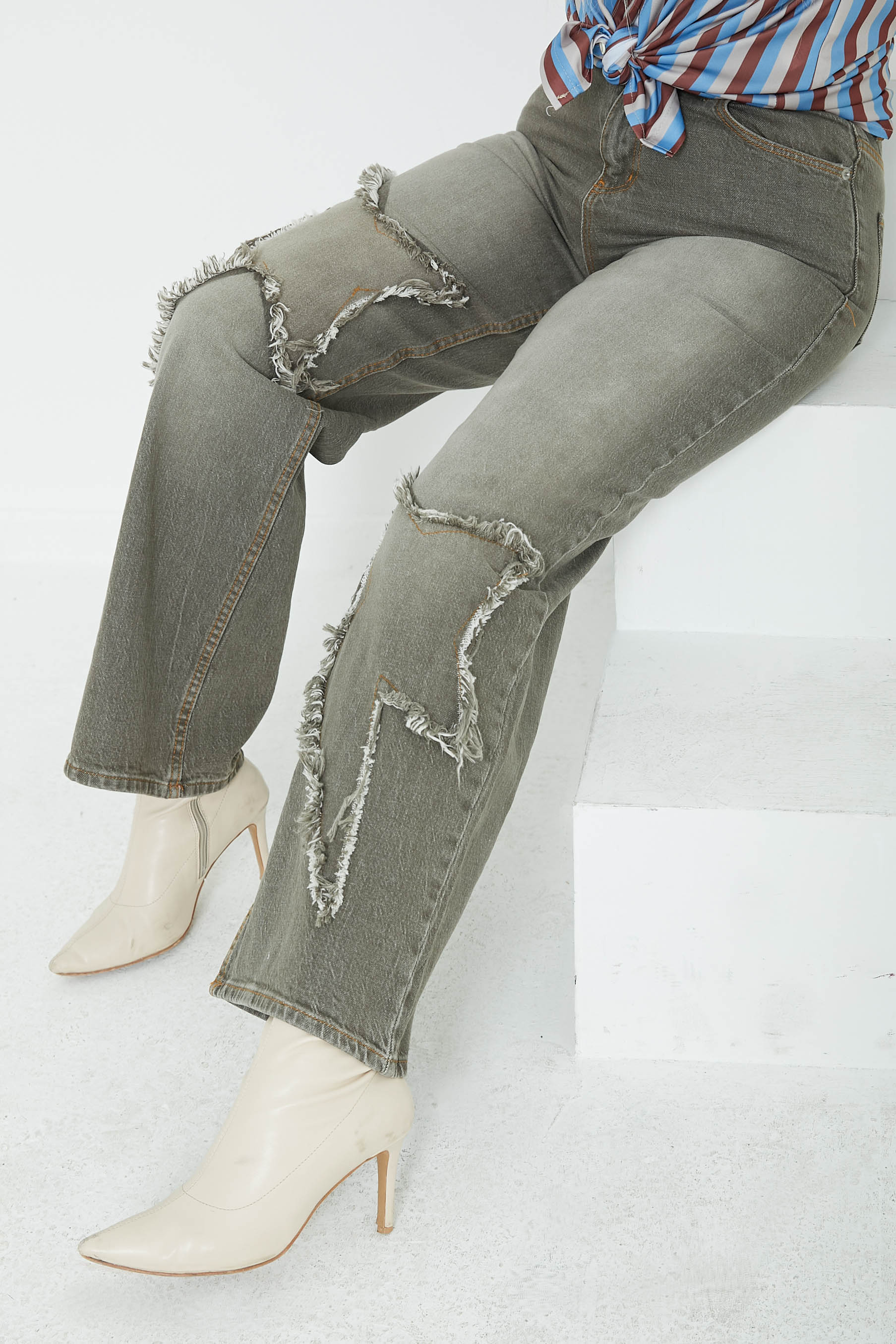 Kadın Yüksel Bel Püskül Detaylı Palazzo Jean Kot Pantolon - 26822 - 5