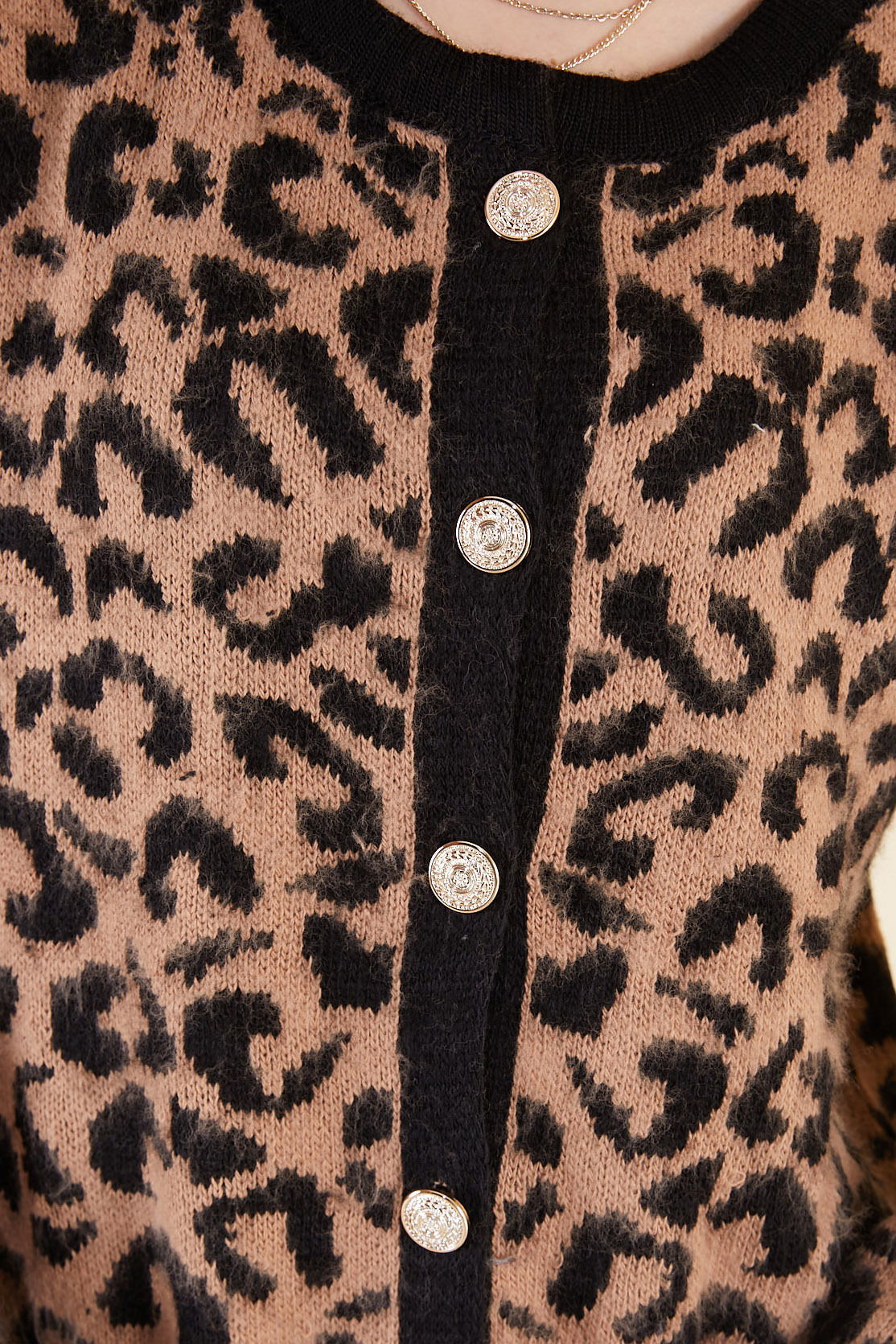 Kadın Yünlü Leopar Desenli Crop Triko Hırka - 27653 - 2