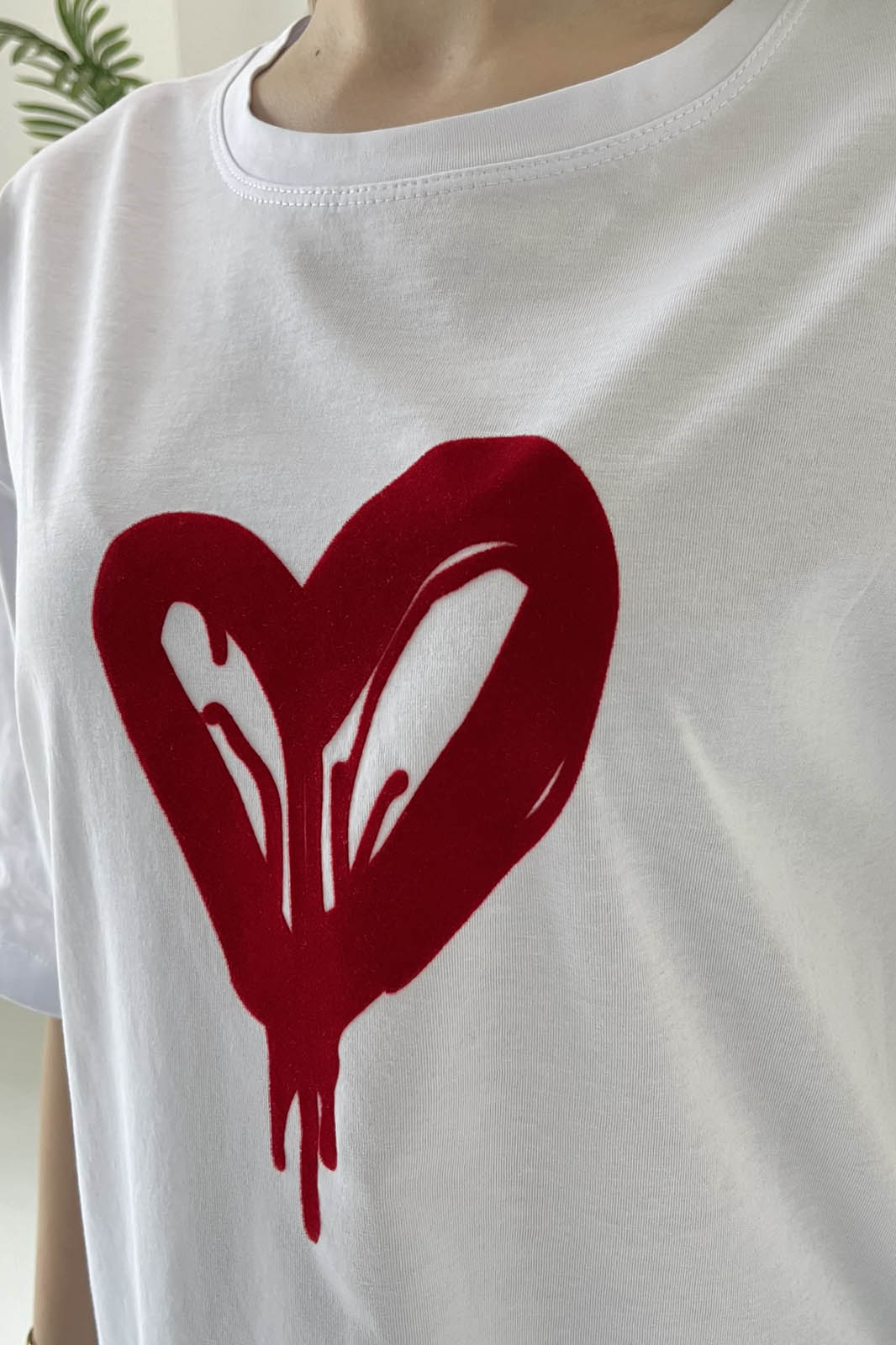 Kalp Baskılı Kısa Kollu T-Şhirt Beyaz - 27029 - 5