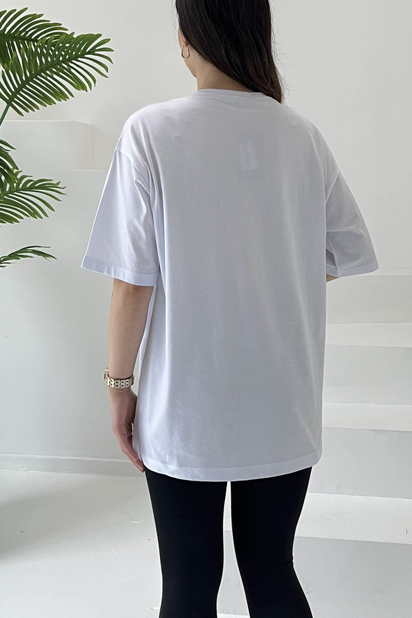 Kalp Baskılı Kısa Kollu T-Şhirt Beyaz - 27029 - 6