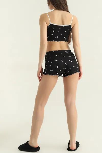 Kalp Desenli Şortlu Takım Siyah - 27440 - TOFİSA