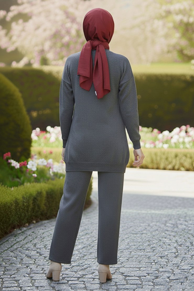 Kalp Detaylı Triko İkili Takım - 28124-ANTRASIT - TOFİSA