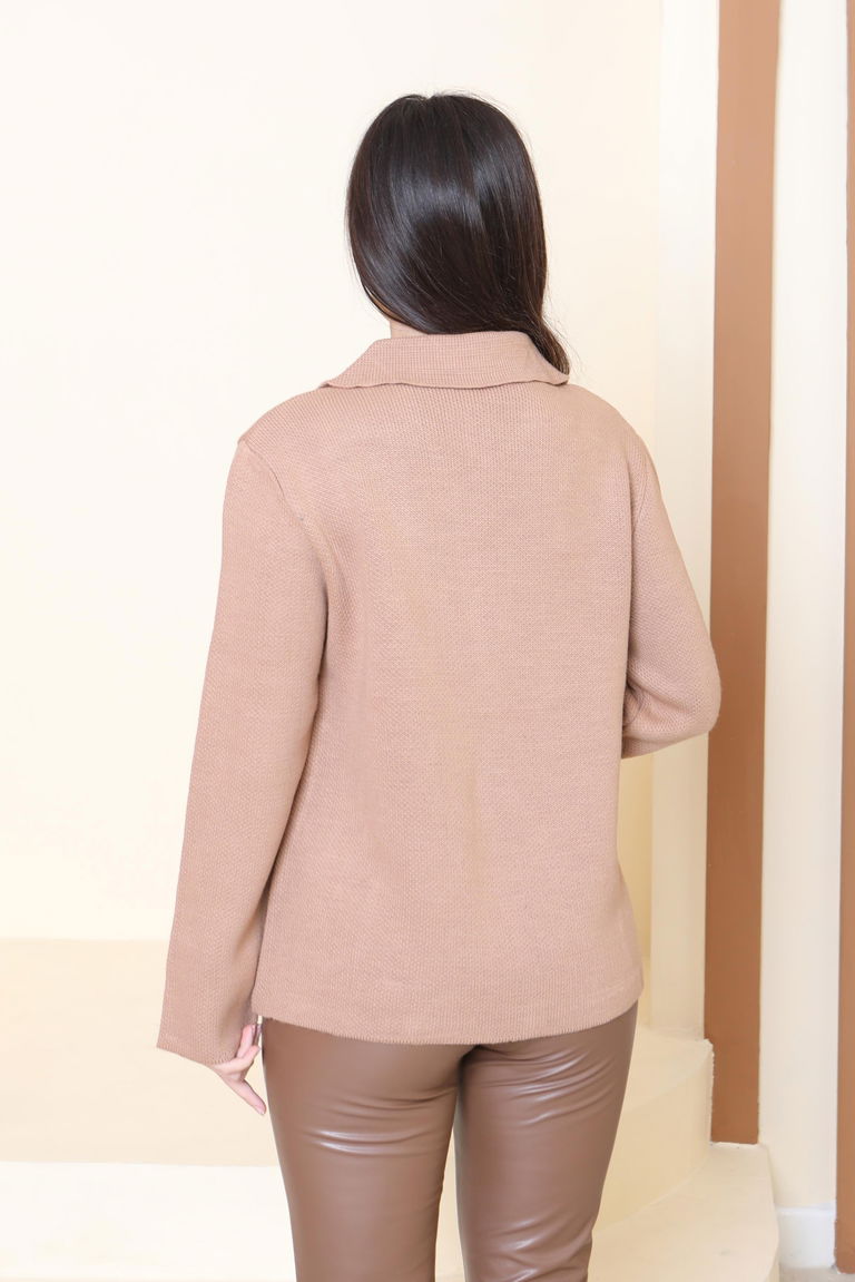 Kalp Düğmeli Triko Ceket - 27835-VIZON - TOFİSA