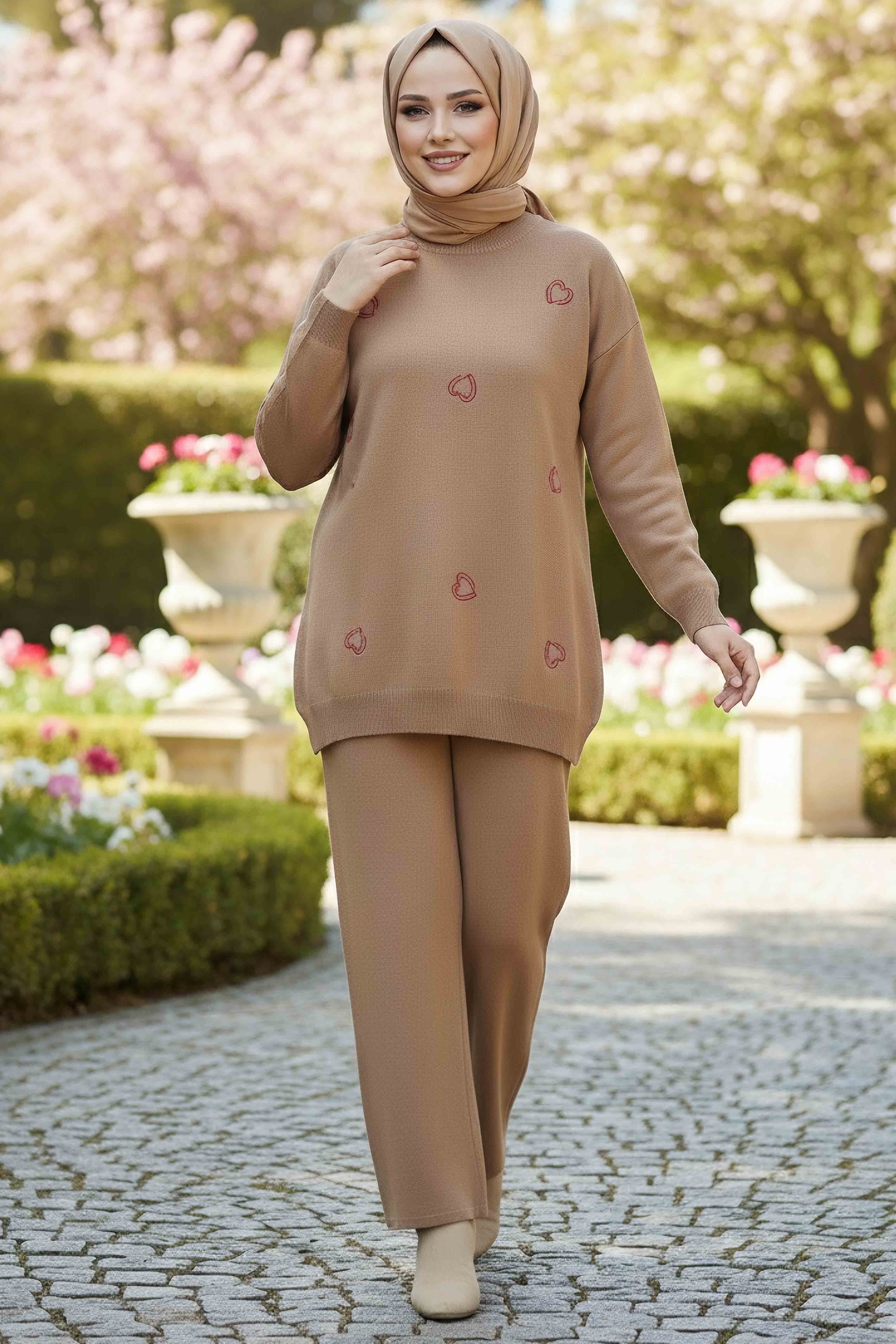 Kalp Nakışlı İkili Triko Takım - 28063-VIZON - 1