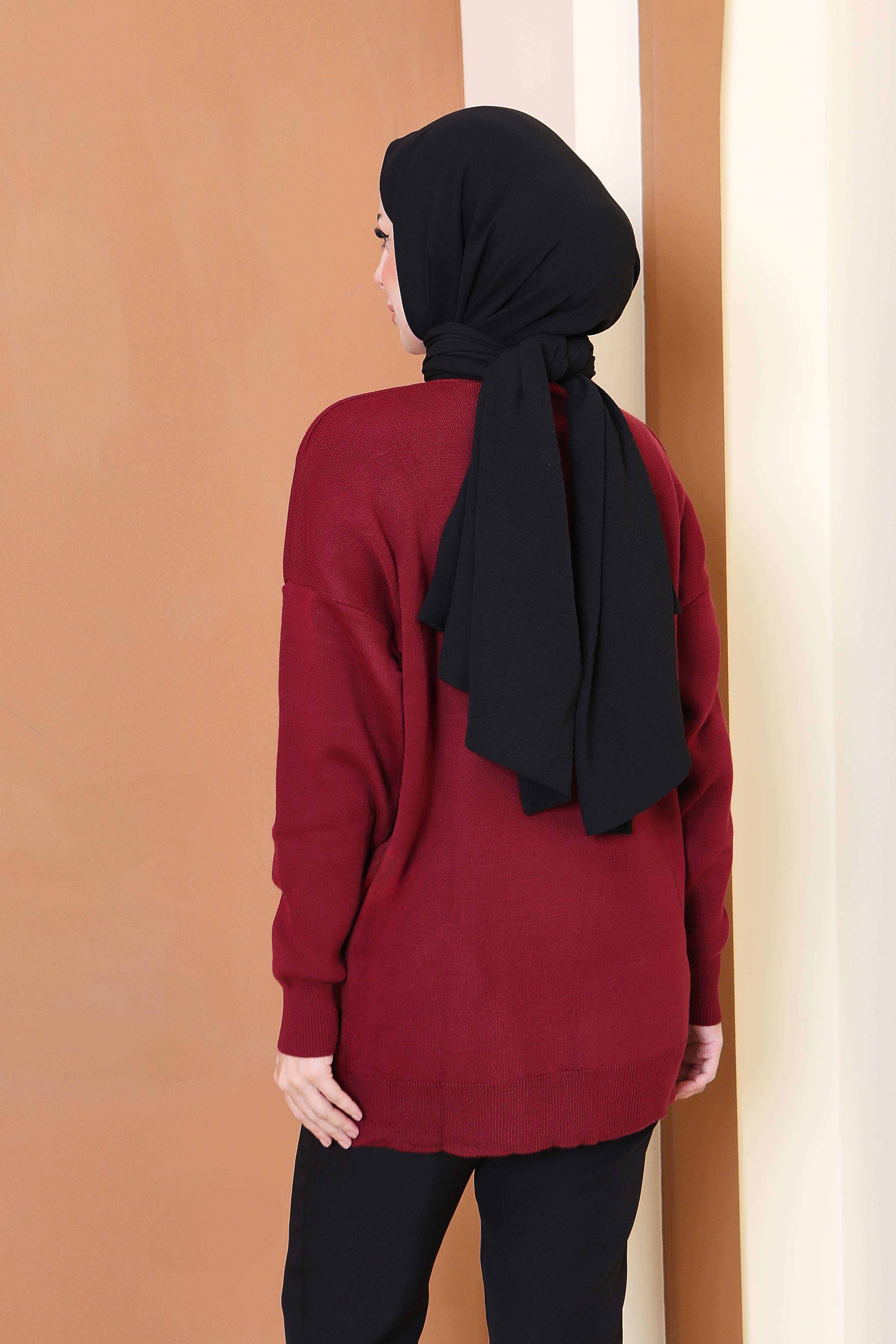 Kalp Nakışlı Triko Kazak - 27793-BORDO - 4