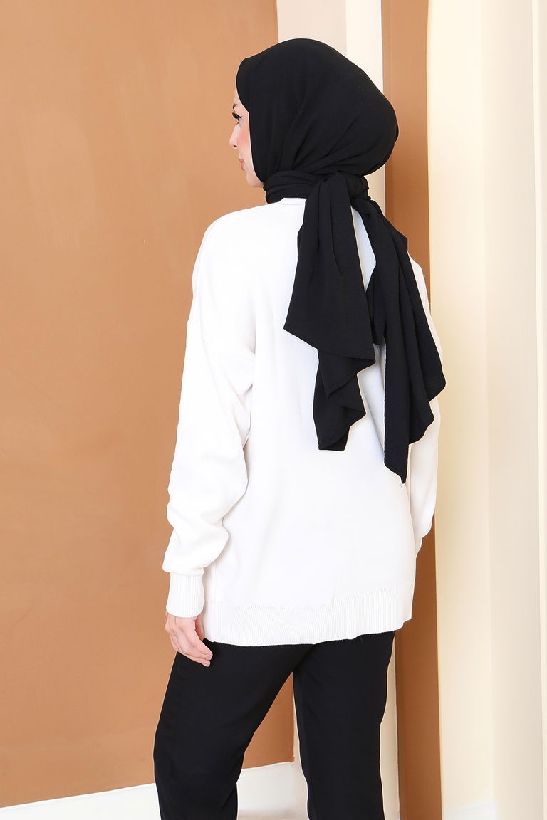 Kalp Nakışlı Triko Kazak - 27793-KREM - TOFİSA