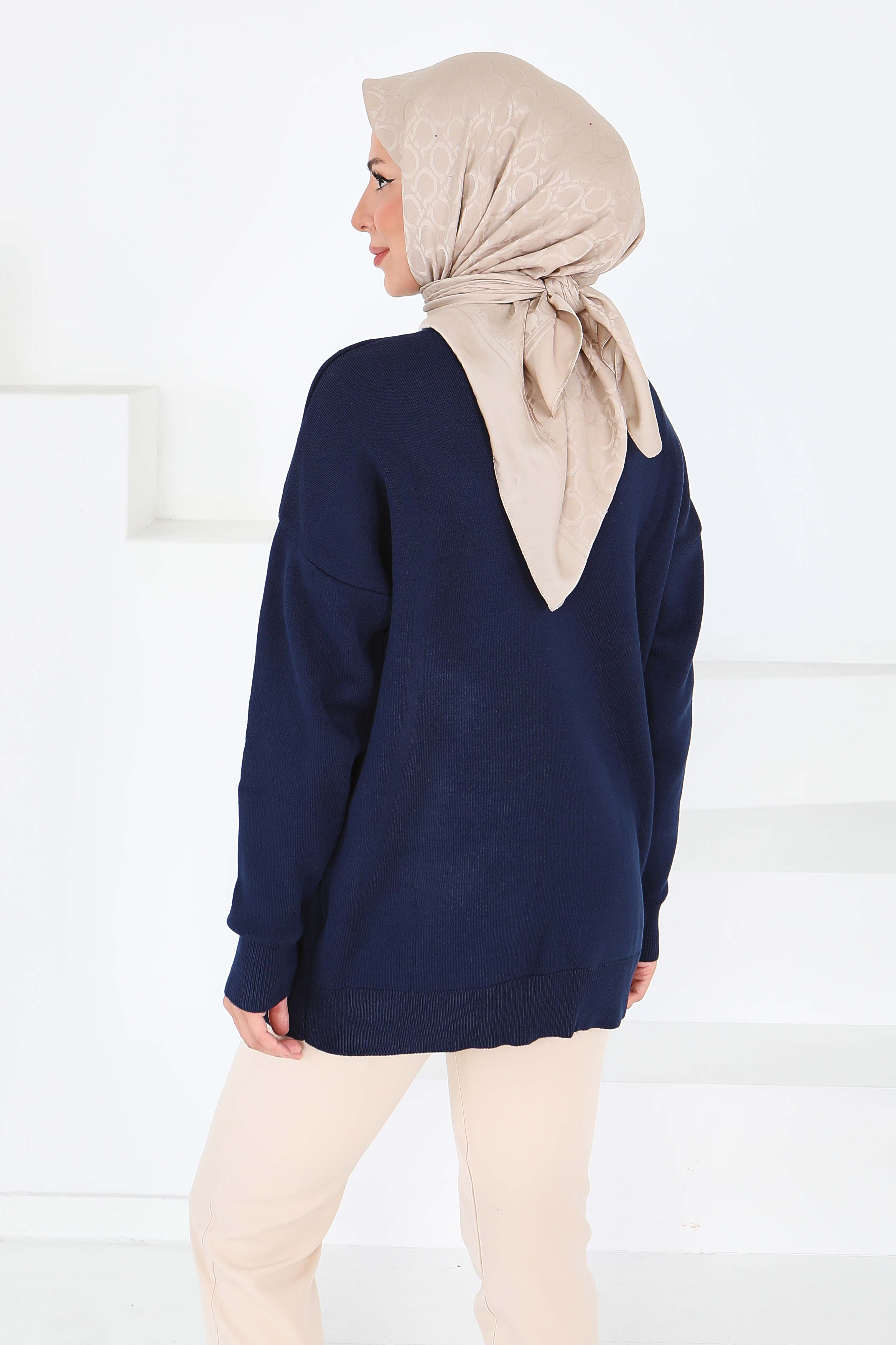 Kalp Nakışlı Triko Kazak - 27793-LACIVERT - 5