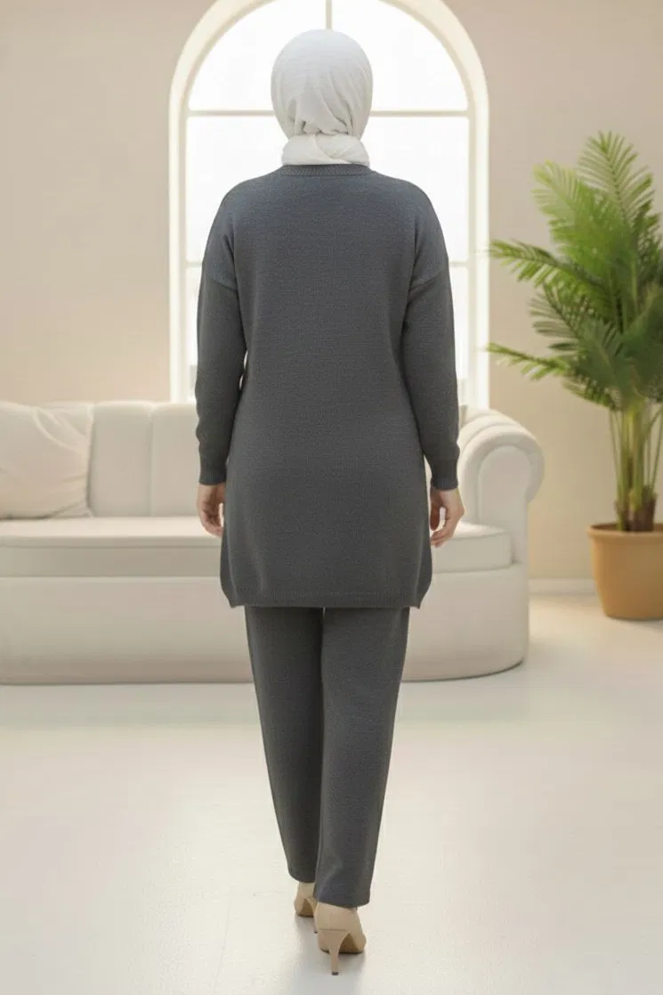 Kalp Taş Detaylı Triko İkili Takım - 28123-ANTRASIT - TOFİSA