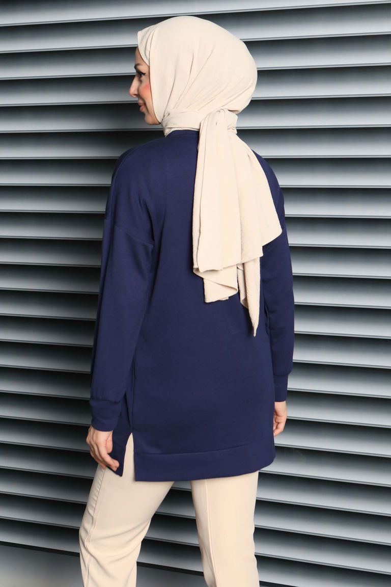 Kalp Taşlı İşlemeli Modal Tunik - 27875-LACIVERT - TOFİSA