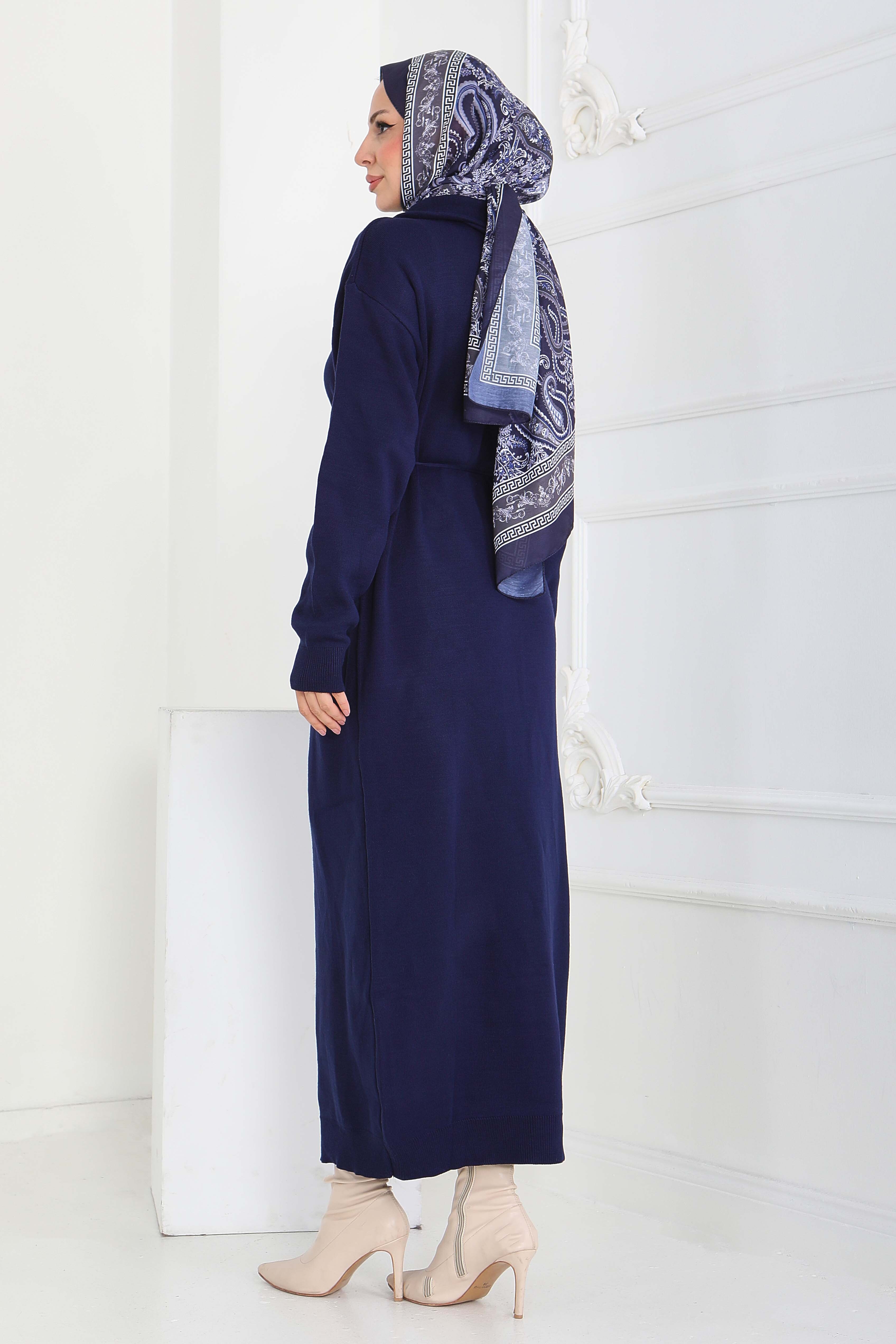 Kamyoncu Yaka Triko Elbise - 27937-LACIVERT - 5