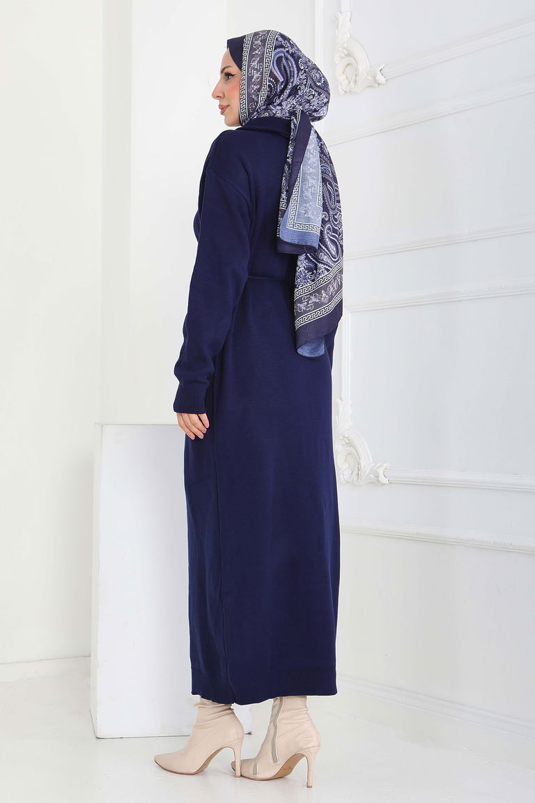 Kamyoncu Yaka Triko Elbise - 27937-LACIVERT - TOFİSA