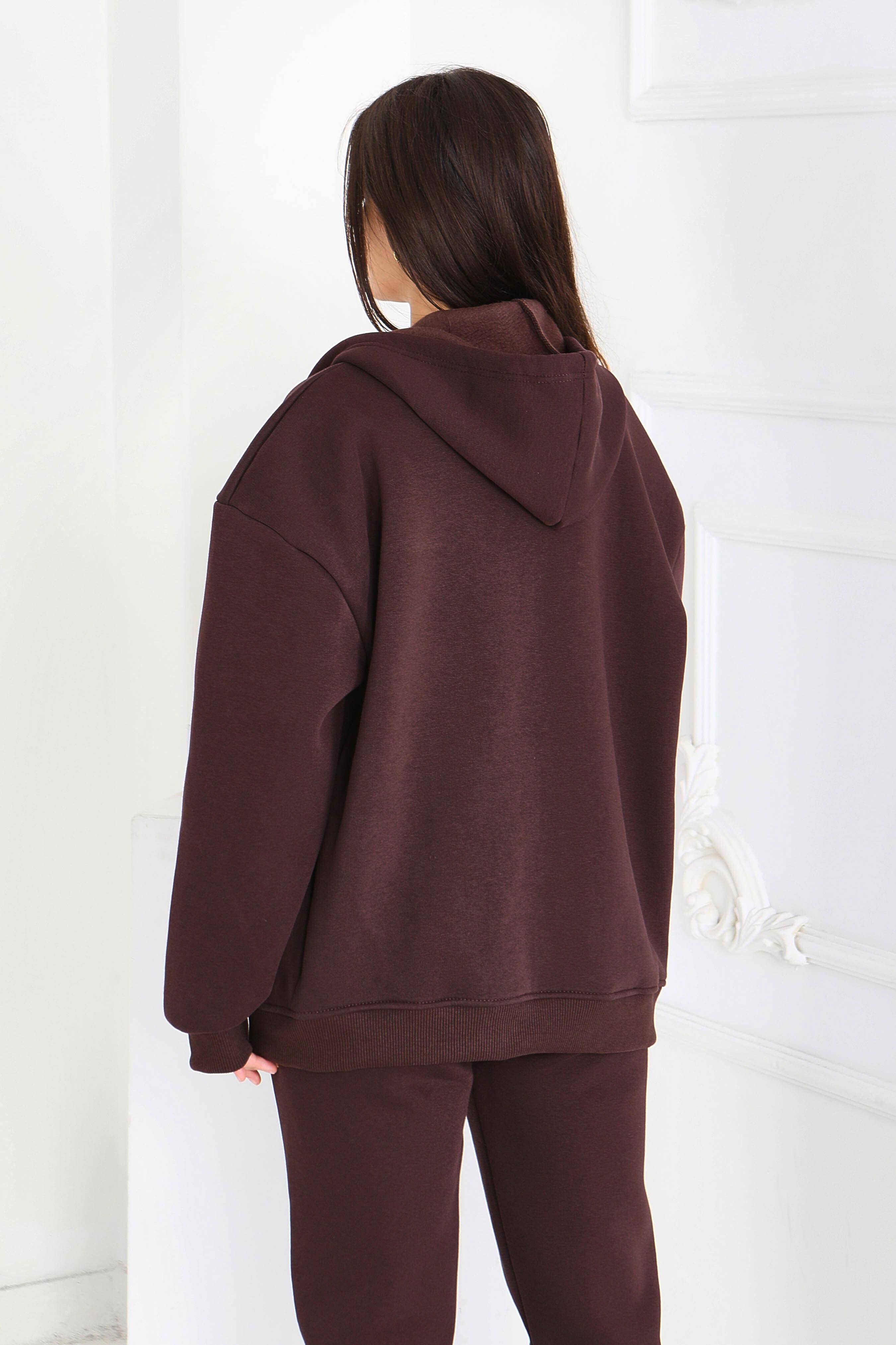 Kanguru Cepli Fermuarlı Şardonlu Üç İplik Sweat - 27802-KAHVE - 5