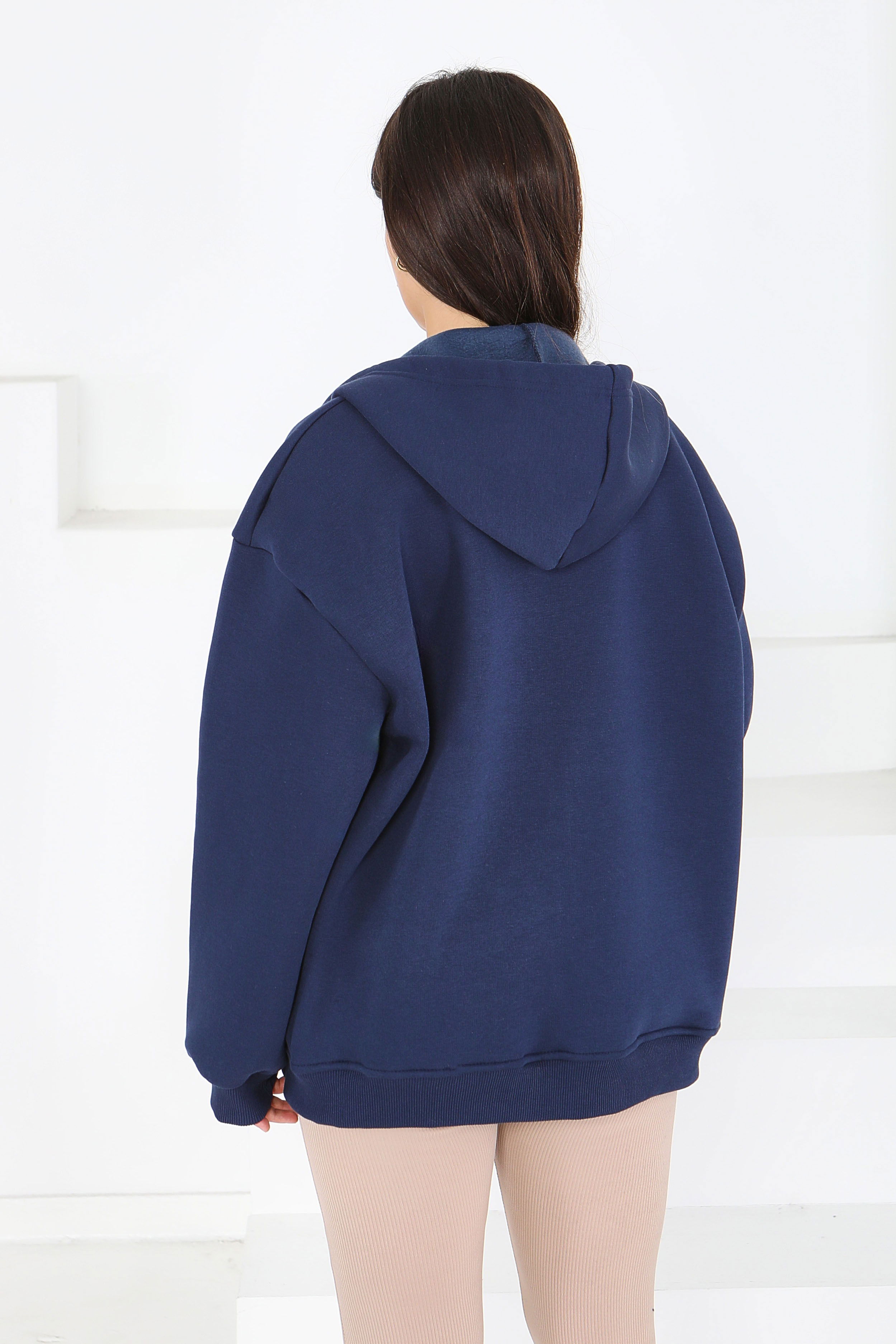 Kanguru Cepli Fermuarlı Şardonlu Üç İplik Sweat - 27802-LACIVERT - 5