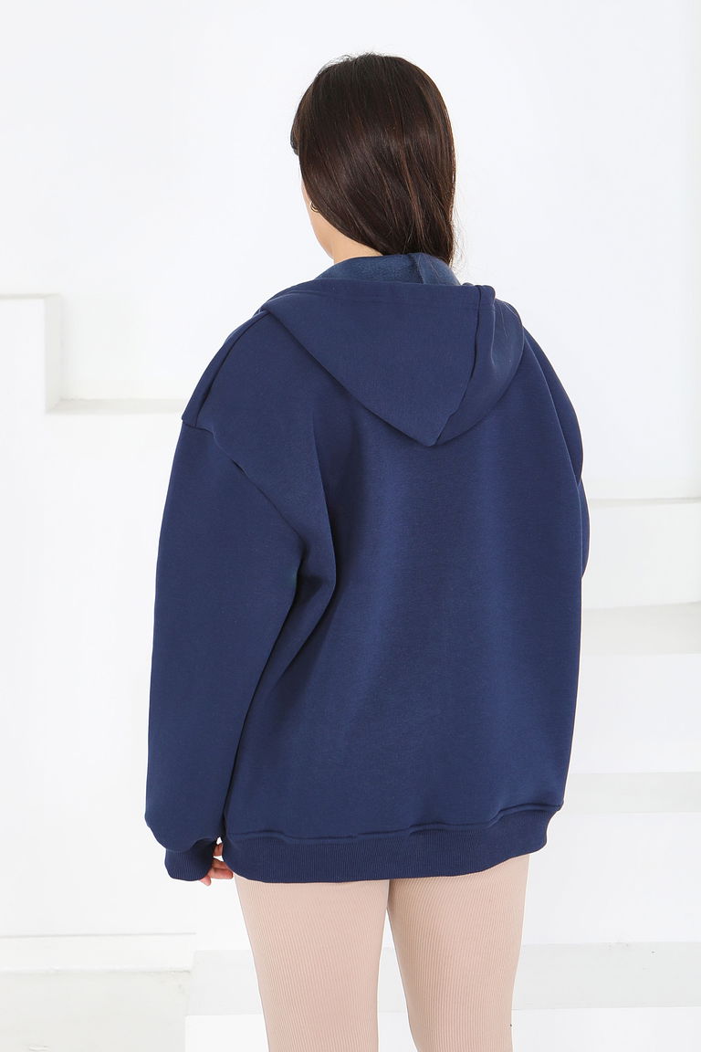 Kanguru Cepli Fermuarlı Şardonlu Üç İplik Sweat - 27802-LACIVERT - TOFİSA
