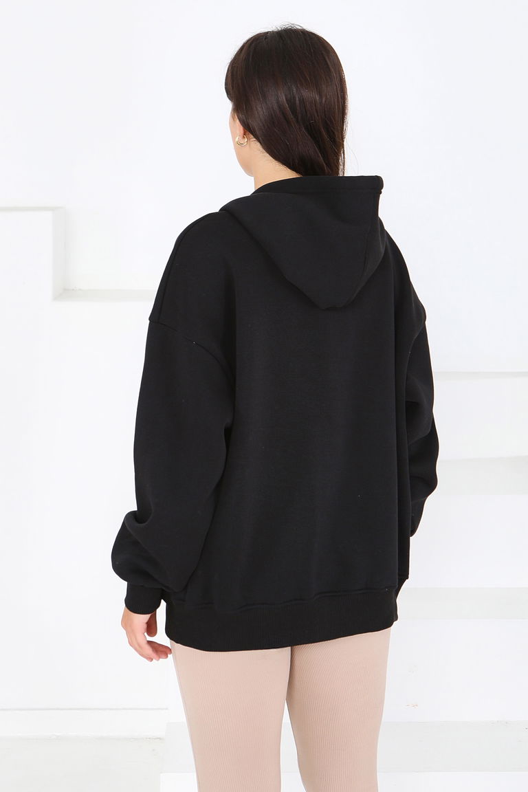 Kanguru Cepli Fermuarlı Şardonlu Üç İplik Sweat - 27802-SIYAH - TOFİSA