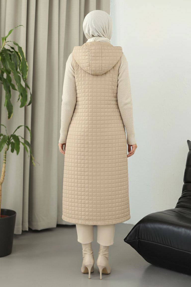 Kapitone Zincirli Yelek - 28145-KREM - TOFİSA