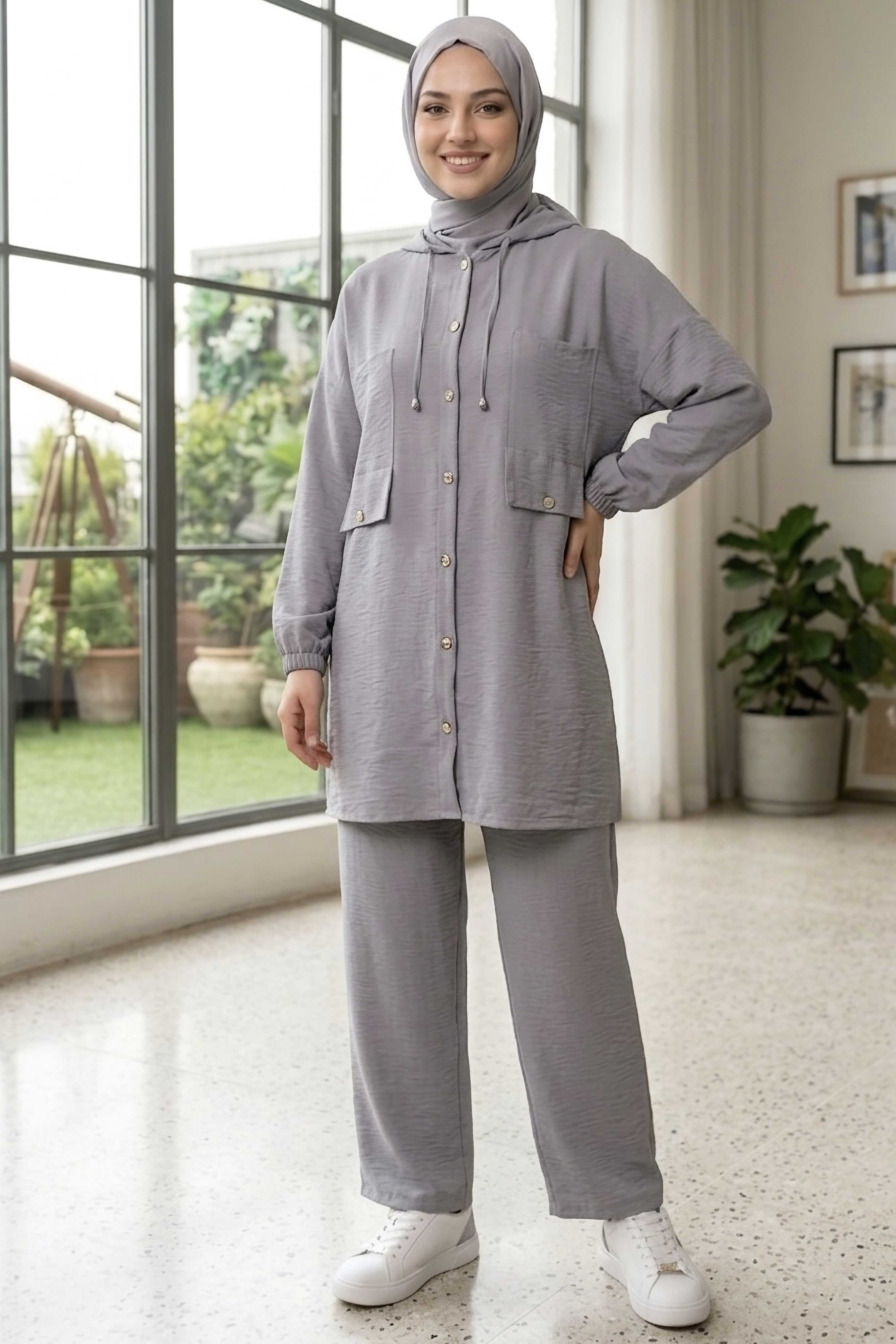 Kapşonlu Manavgat İkili Takım Gri - 28429-GRI - 1