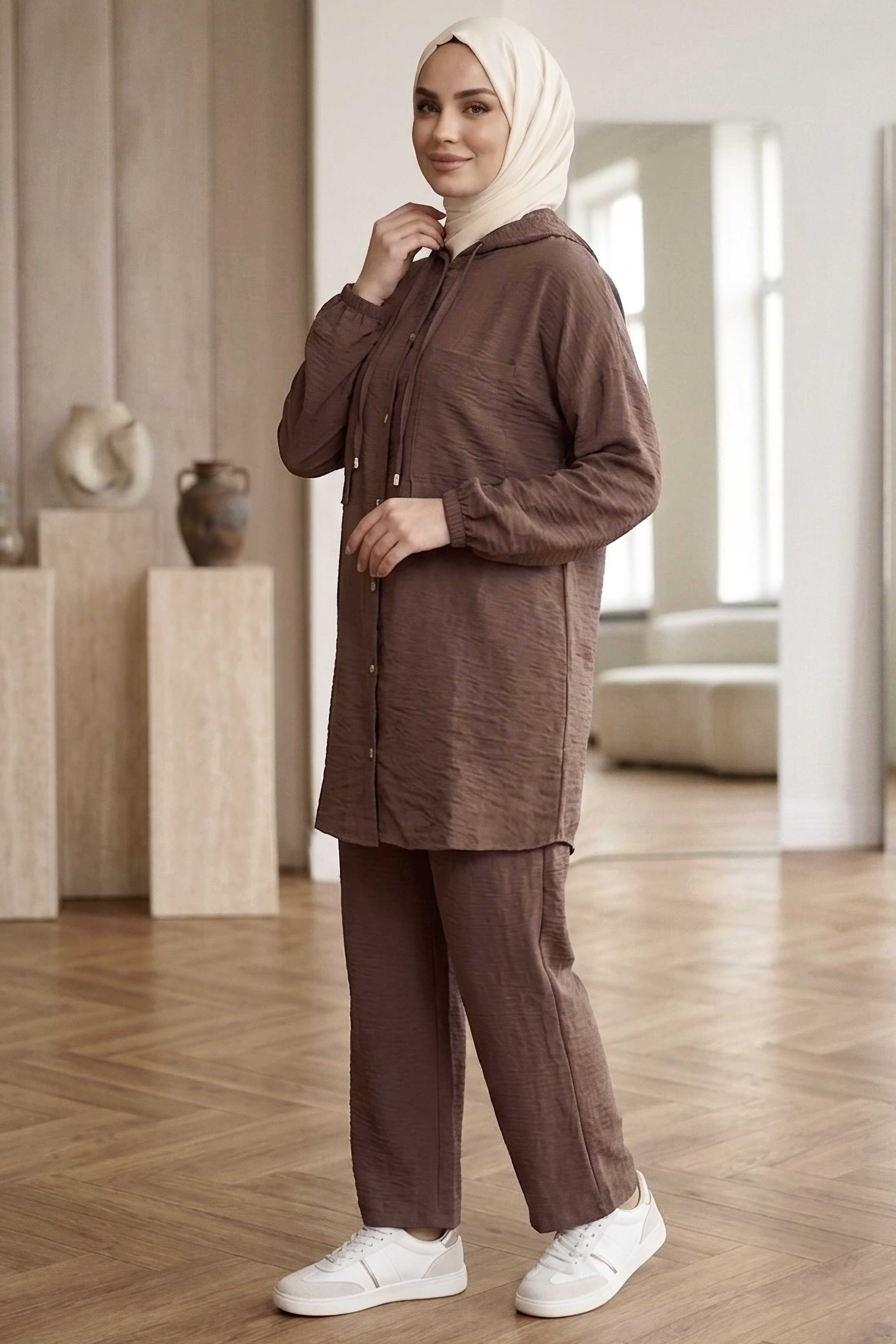 Kapşonlu Manavgat İkili Takım Kahve - 28429-KAHVE - 2