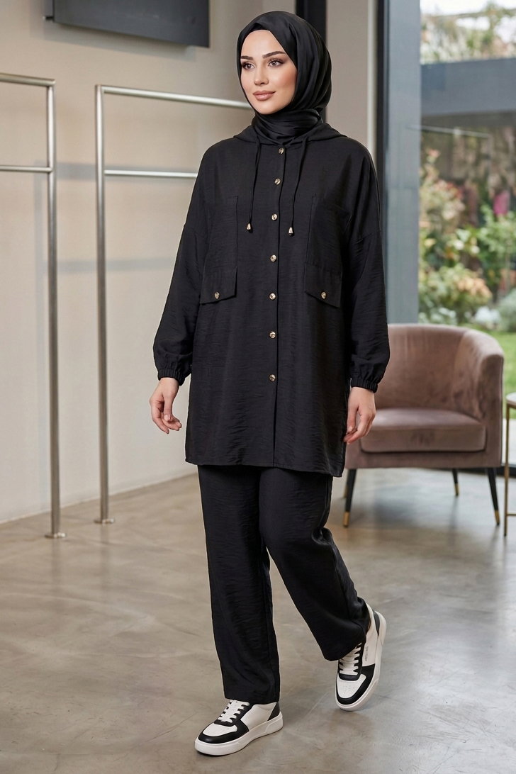 Kapşonlu Manavgat İkili Takım Siyah - 28429-SIYAH - 1