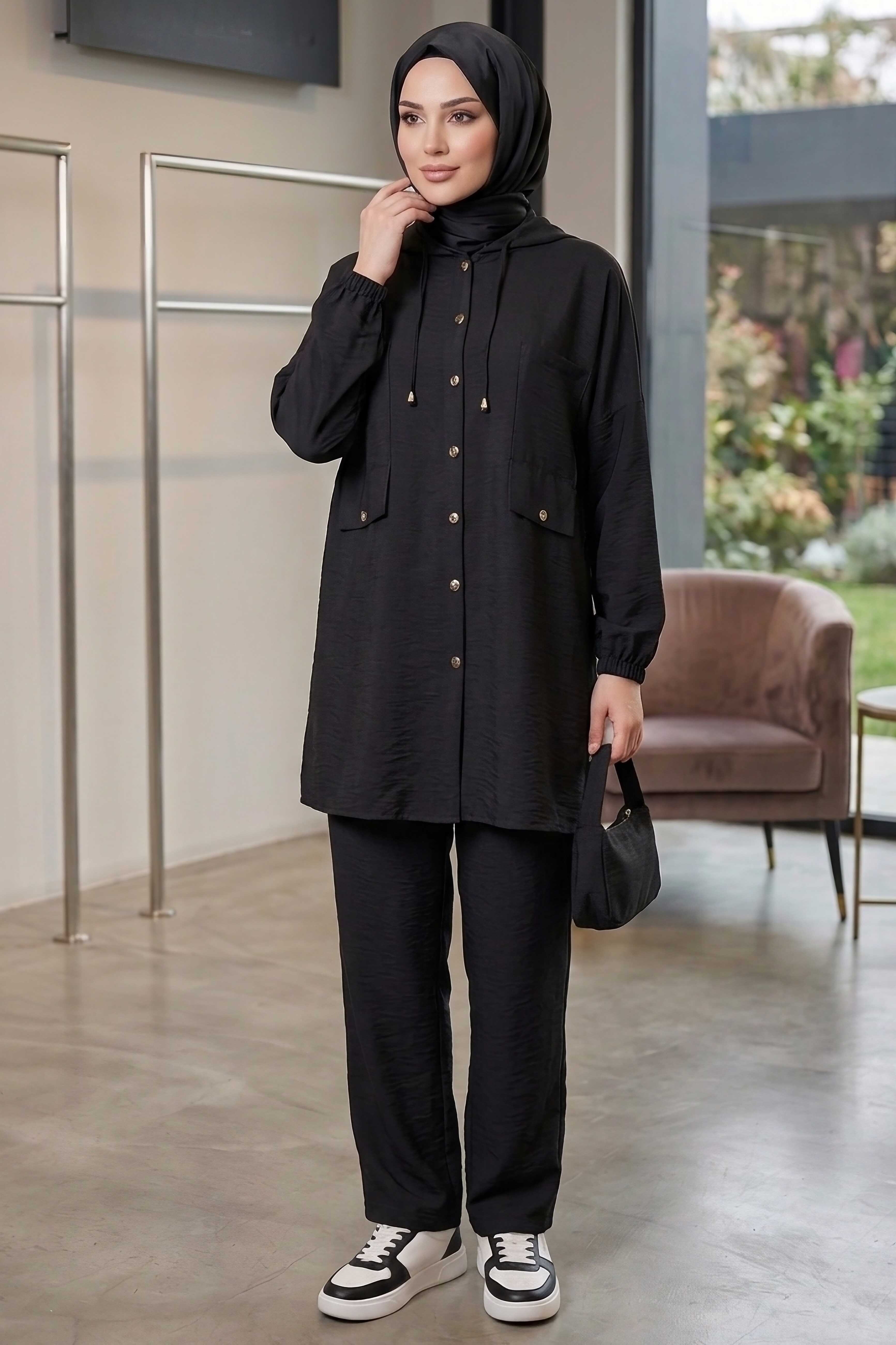 Kapşonlu Manavgat İkili Takım Siyah - 28429-SIYAH - 2